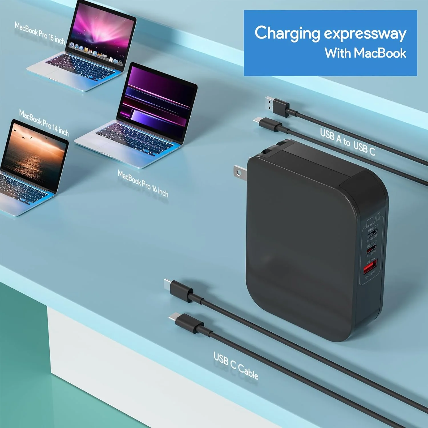 آداپتور برق 160 واتی USB C، شارژر دیواری سریع PD Type C سازگار با مک بوک پرو، دل لتیتود، لنوو، هوآوی میت بوک، اچ پی اسپکتر، ایسر کروم بوک و هر لپ تاپ یا تلفن هوشمند