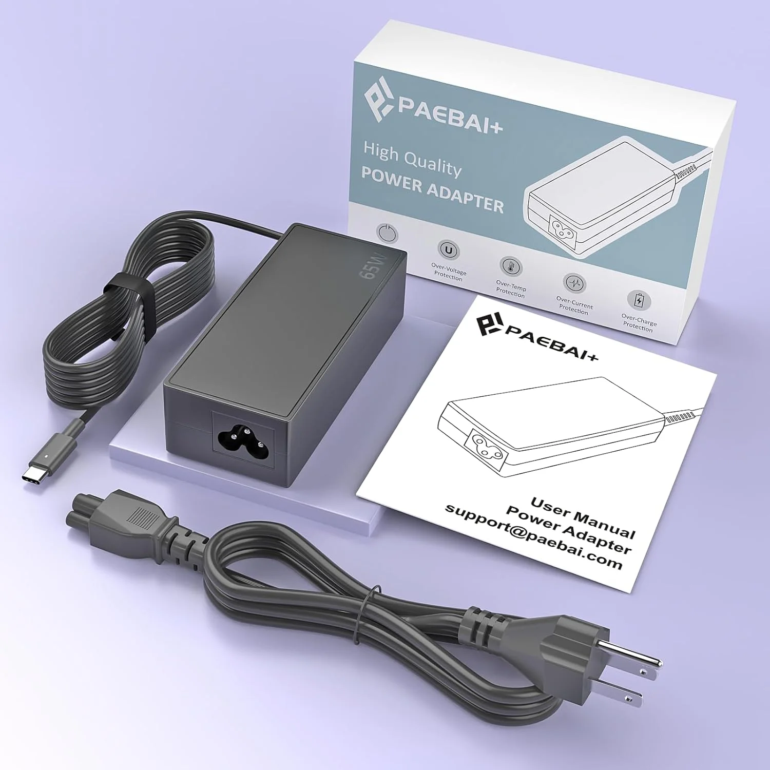 شارژر لپ تاپ 65 وات 45 وات USB C برای کروم بوک لنوو Thinkpad Yoga، دل Latitude XPS، اچ پی Spectre EliteBook، ایسر سامسونگ ایسوس مک بوک گوگل پیکسل، آداپتور جهانی Type C به همراه سیم برق