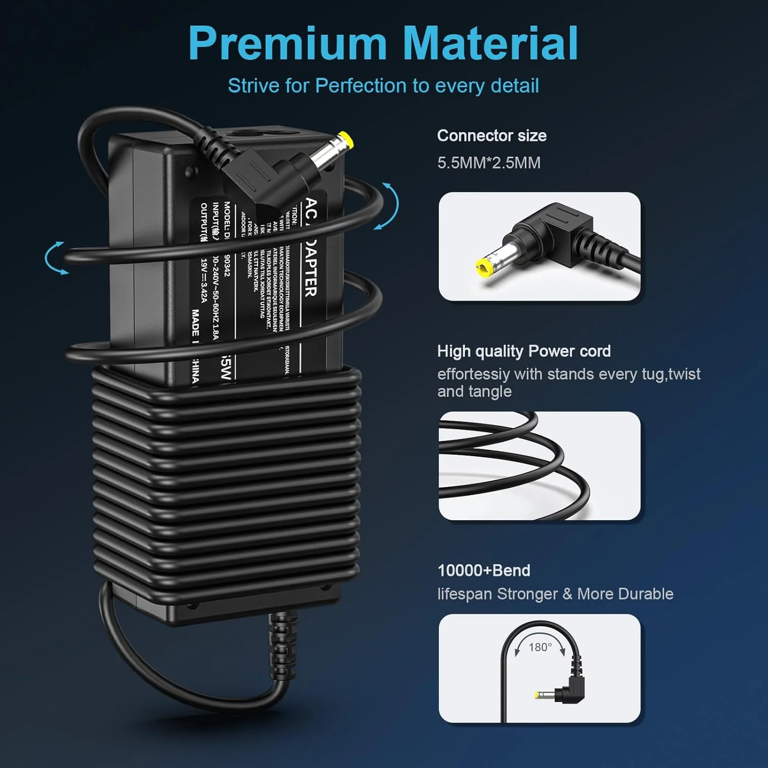 آداپتور AC 65W PA3714U-1ACA - شارژر لپ تاپ سازگار با Toshiba Satellite C55، Portege Z30 و مدل های بیشتر به همراه سیم برق آداپتور AC 65W PA3714U-1ACA - شارژر لپ تاپ سازگار با Toshiba Satellite C55، Portege Z30 و مدل های بیشتر به همراه سیم برق