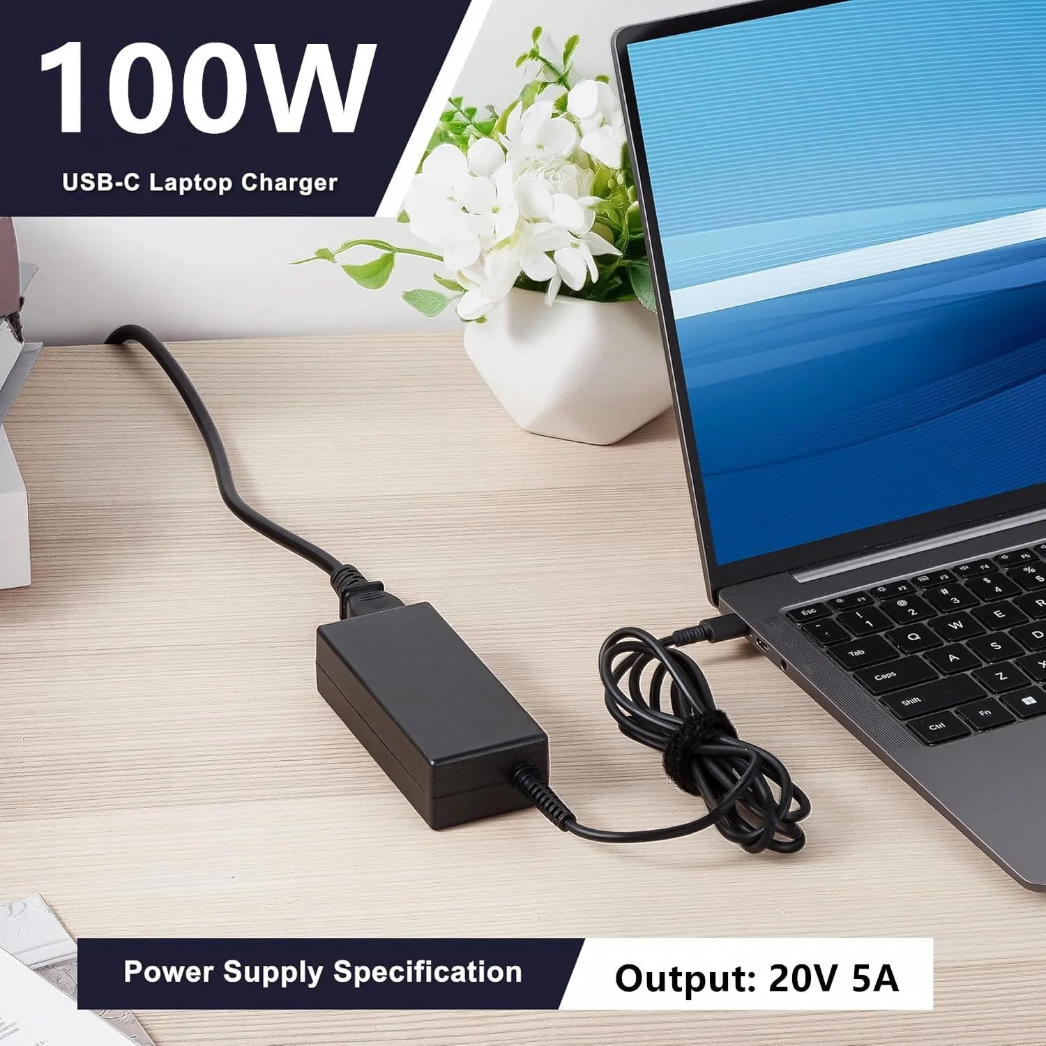 شارژر لپ تاپ 100 واتی USB C سازگار با سری کامپیوترهای مک بوک پرو/ایر و تمام دستگاه های USB-C