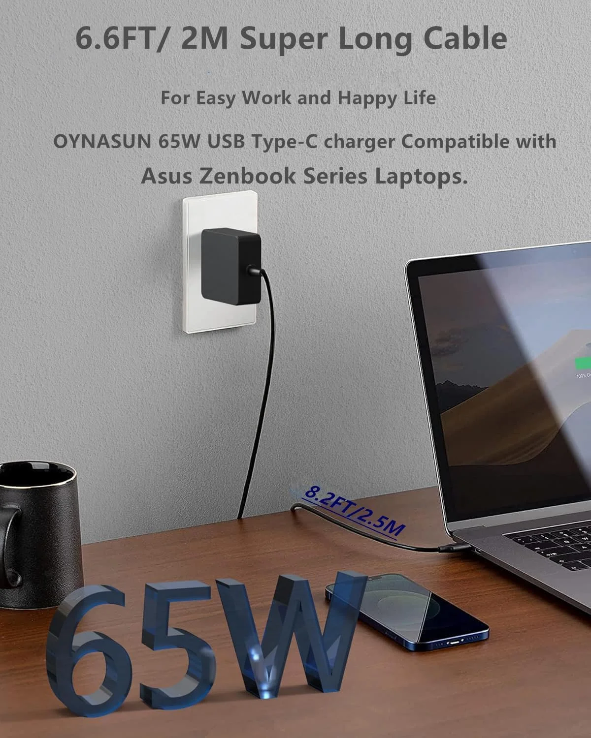 شارژر لپ تاپ 65 واتی USB-C سازگار با لپ تاپ های سری ایسوس Zenbook