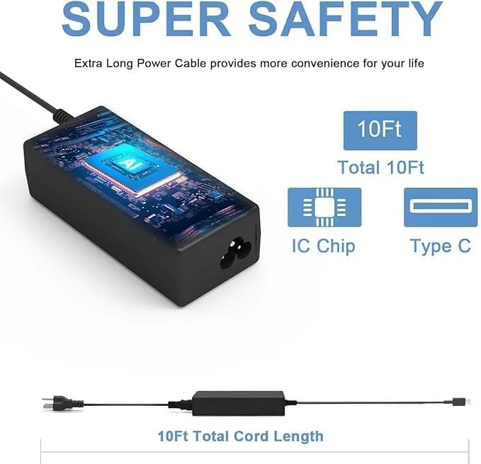 شارژر لپ تاپ 100 واتی USB C سازگار با سری کامپیوترهای مک بوک پرو/ایر و تمام دستگاه های USB-C