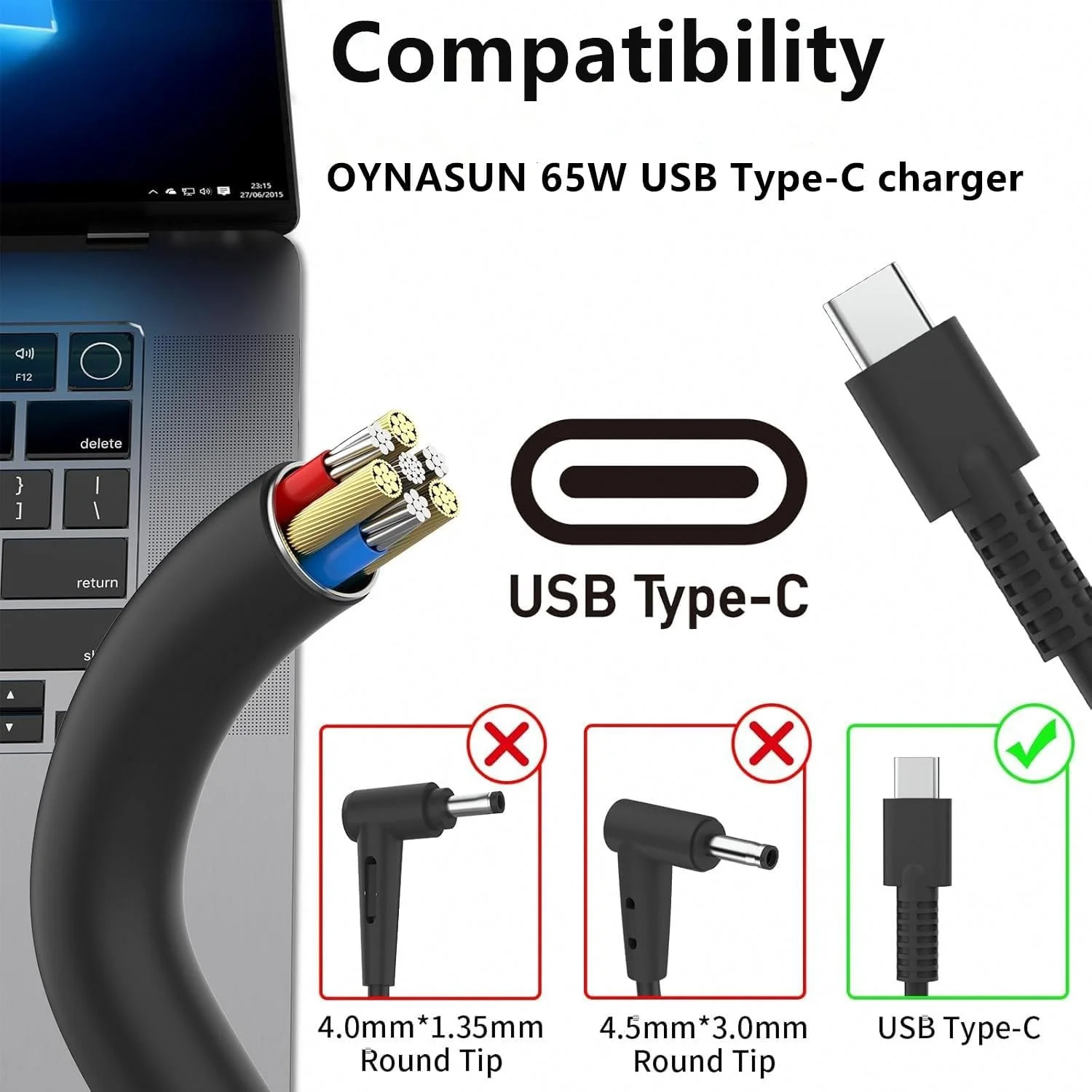 شارژر لپ تاپ 65 واتی USB-C سازگار با لپ تاپ های سری ایسوس Zenbook