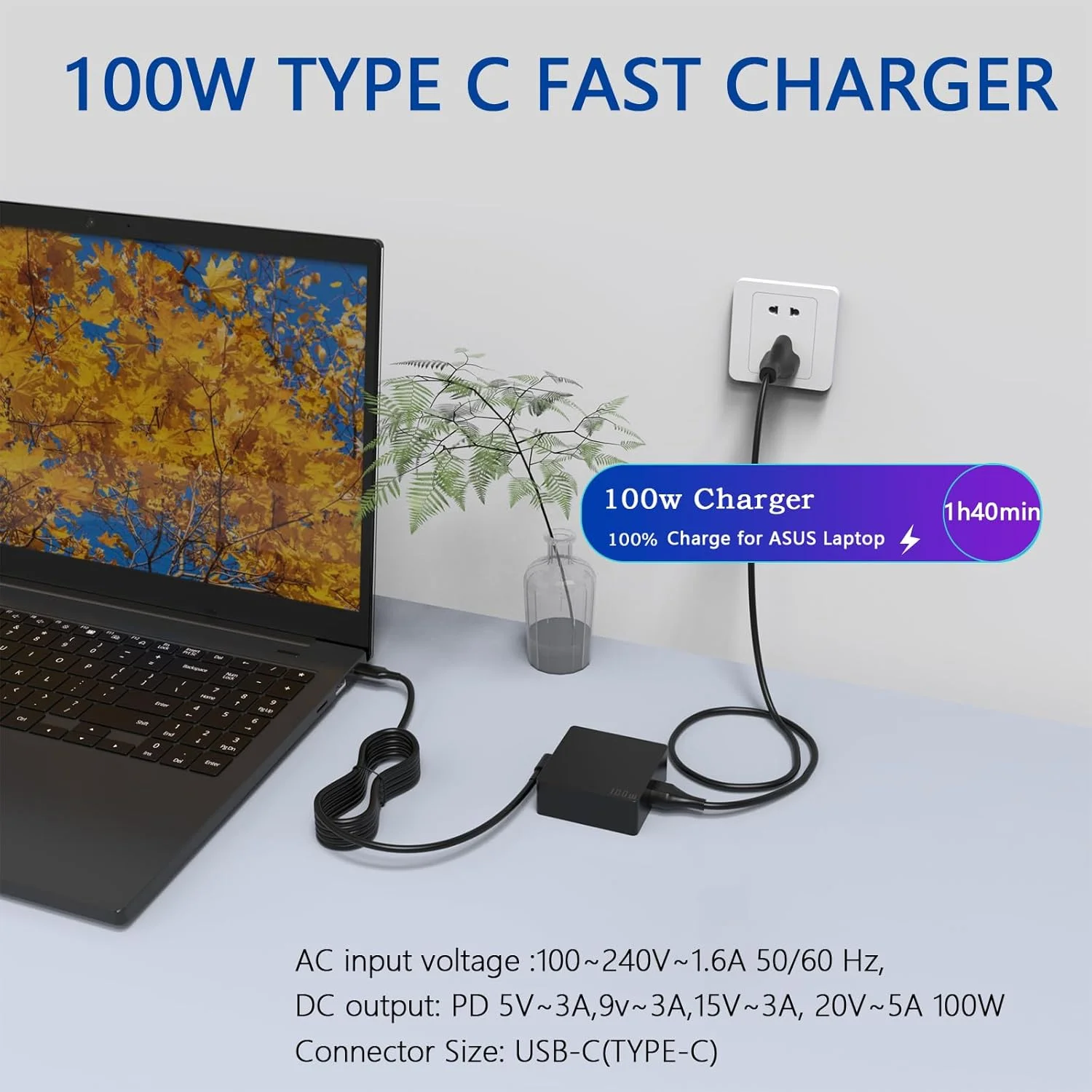 شارژر ۱۰۰ واتی USB C سازگار با ایسوس Vivobook S 14 14X 16X OLED ROG Ally X Z1 Ally Dock Flow X13 Z13/Valve Steam Deck OLED/Lenovo Legion Go Thin&Light Docking Station