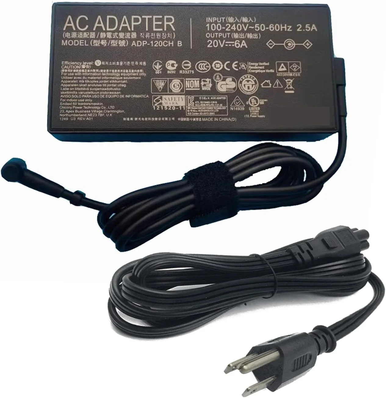 شارژر 120 واتی 20 ولت 6 آمپر [4.5x3.0mm] مدل ADP-120CD B سازگار با ASUS ZenBook A17-120P2A Q546FD Q546F Q547FD Q537FD Q547F Q537 UX534FT به همراه کابل برق