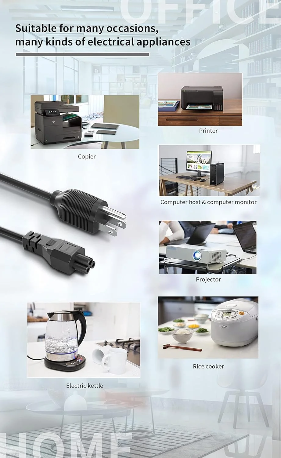 کابل برق 3 پین برای لپ تاپ، کابل برق 1.2 متری C5 AC برای نوت بوک، کابل برق جایگزین 2.5 آمپر 250 ولت برای پرینترهای اچ پی، لپ تاپ و مانیتور ایسوس/دل و غیره - 1 عدد