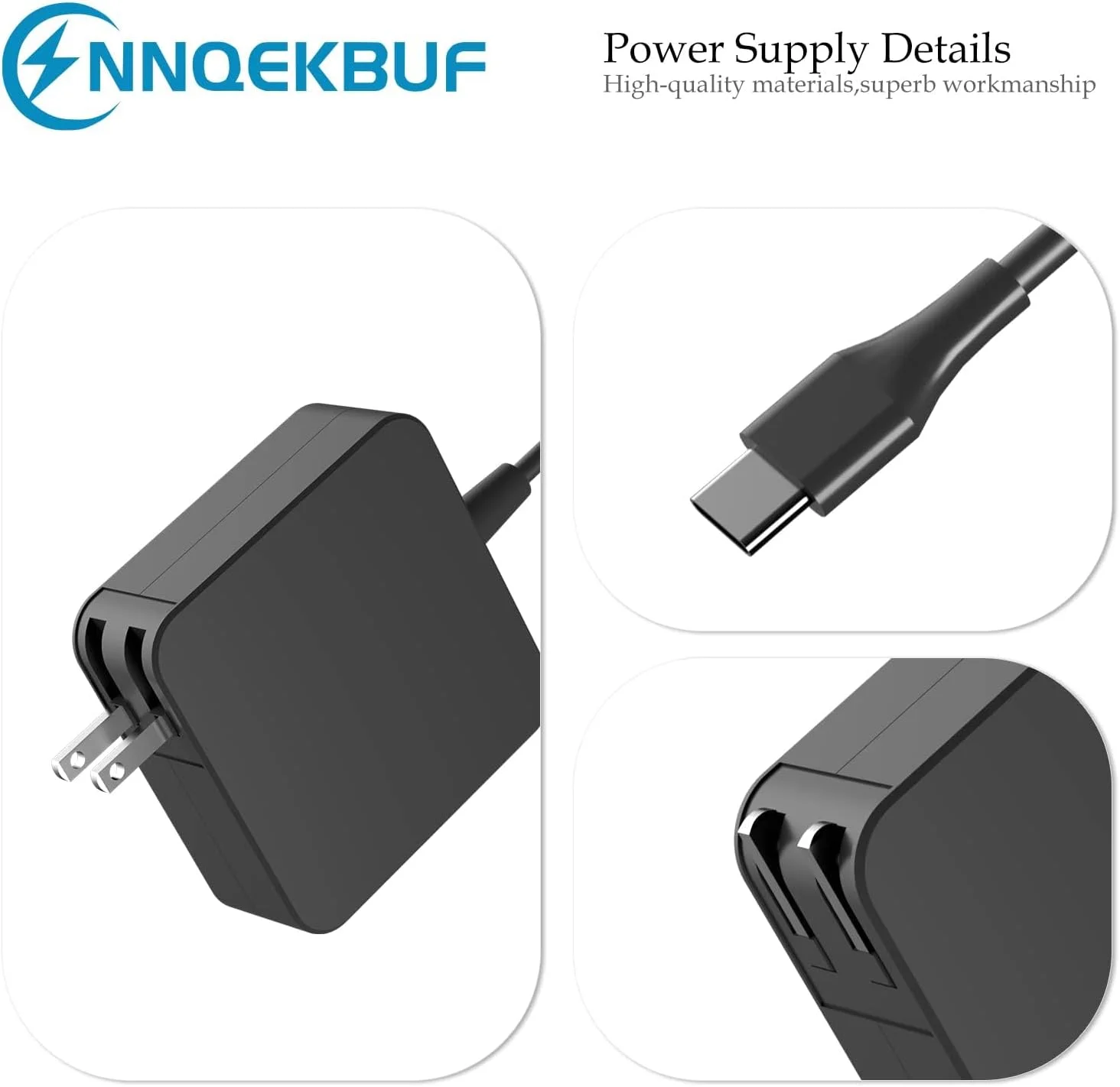 آداپتور برق 65 واتی USB C، شارژر دیواری سریع PD نوع C سازگار با مک بوک، HP Chromebook Spectre، ایسوس، لنوو، هوآوی میت بوک، ایسر، تلفن های هوشمند سامسونگ، شارژر Chromebook