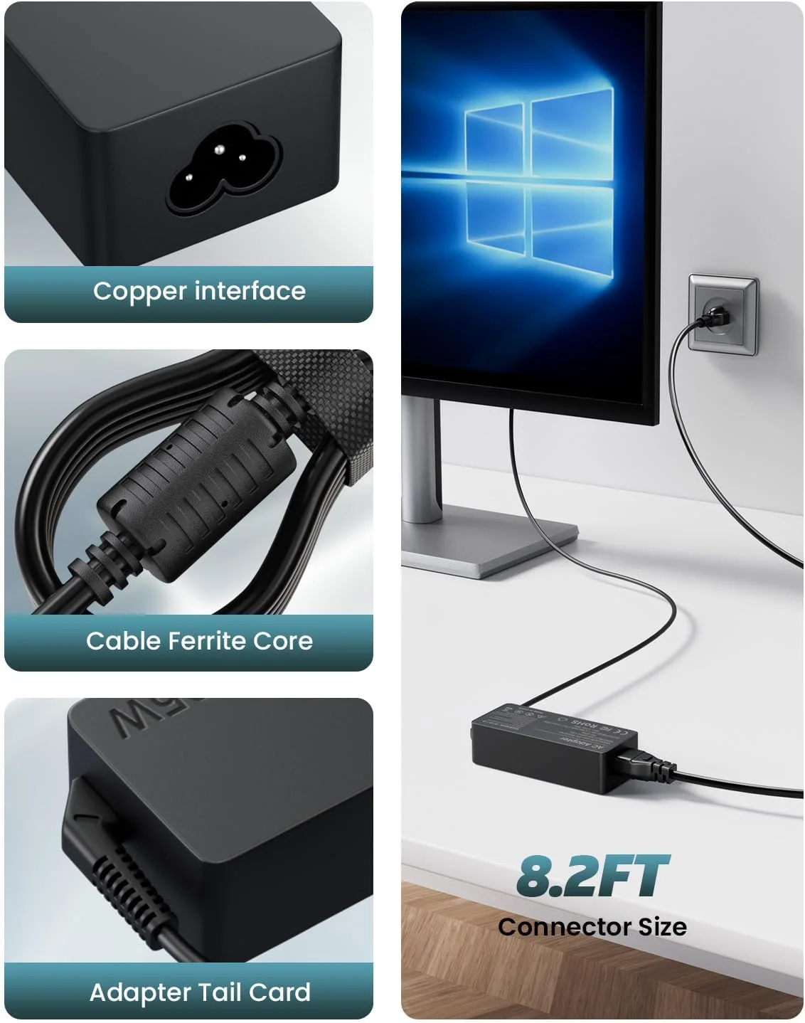 آداپتور برق 19 ولت DC برای مانیتورهای ایسوس و اچ پی، جایگزین مانیتورهای LED HD اچ پی پاویلیون 20، 21.5، 23، 23.8، 25 و 27 اینچ، آداپتور شارژر ایسوس 22، 23، 24 و 27 اینچ VX238H