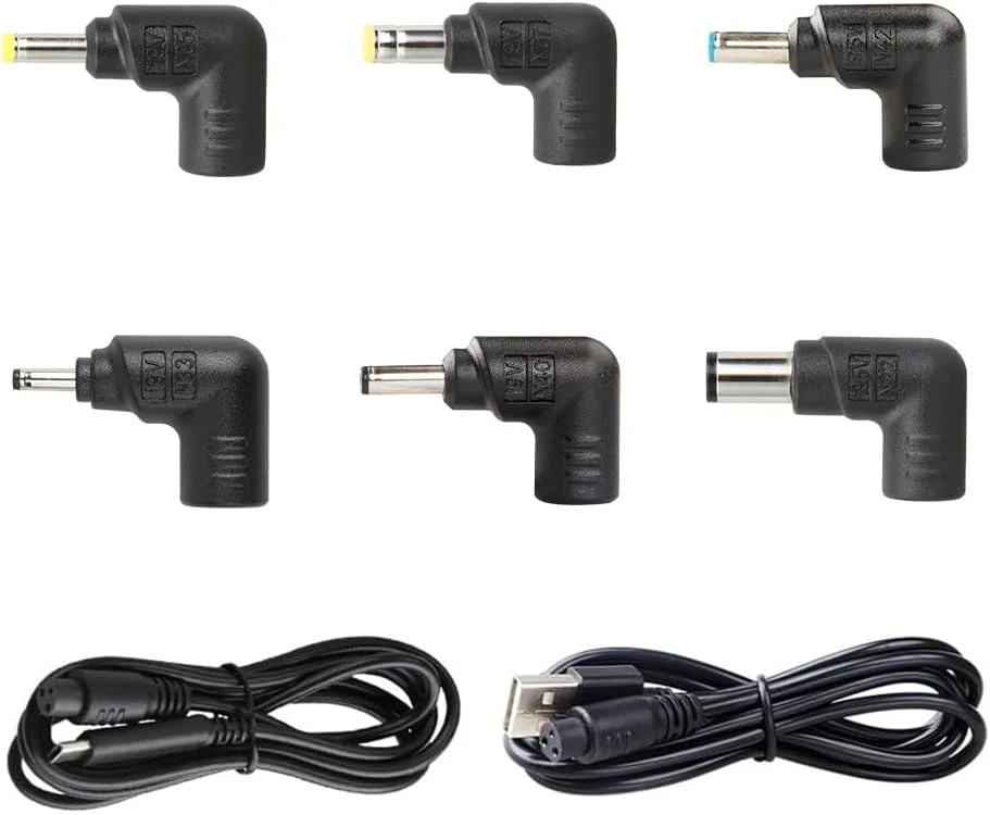 کابل برق چند منظوره یونیورسال با 6 سر DC، کابل USB A|C به کانکتور 3 پین، آداپتور برق AC لپ تاپ 90 واتی برای اچ پی، دل، ایسوس، ایسر، لنوو و غیره، DC 19V 19.5V