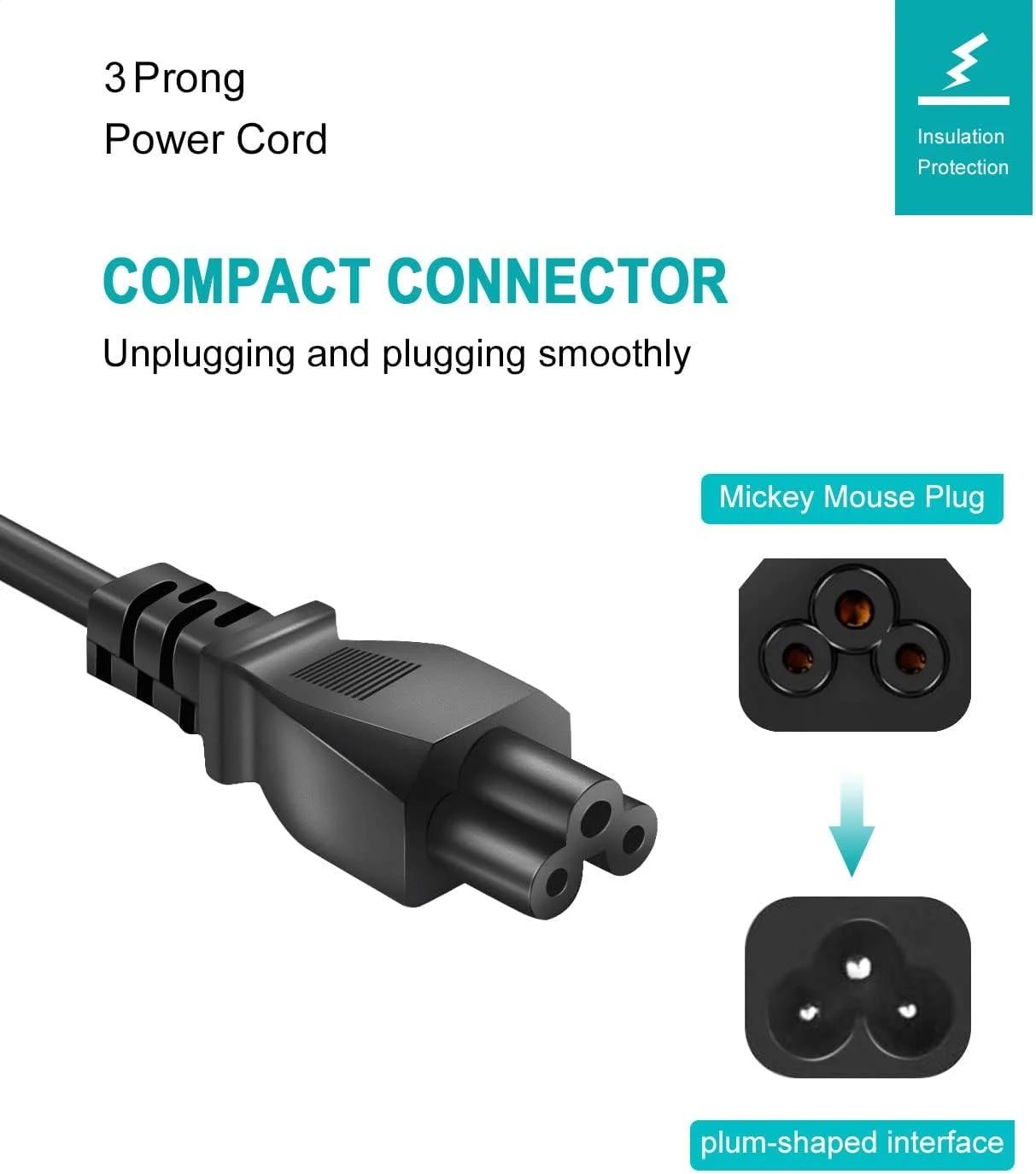 کابل برق 1.8 متری لپ تاپ، 3 پین، مناسب برای دل، آی بی ام، اچ پی، ایسوس، سونی، لنوو، کامپک، توشیبا، ایسر، گیت وی، کابل شارژر کامپیوتر نوت بوک، 18AWG IEC-60320 IEC320 C5 به NEMA 5-15P