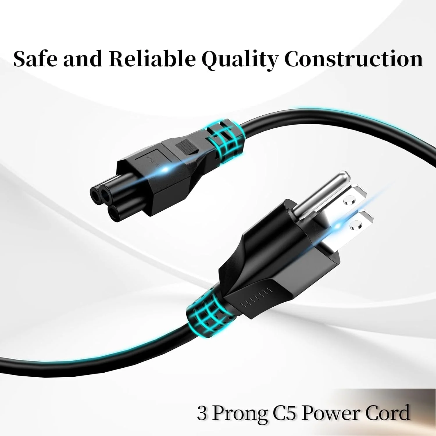 (دو عدد) کابل برق 1.8 متری سه پین مناسب برای لپ تاپ های HP، Dell، Acer، Lenovo، Samsung، Asus، Compaq، Toshiba، Sony، IBM (IEC320 C5 به NEMA 5-15P)