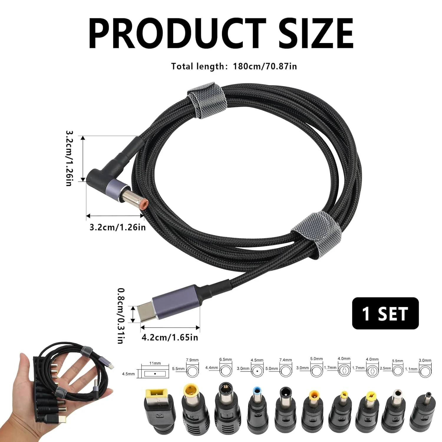 کیت کابل آداپتور برق 140 واتی USB C به DC با 10 عدد پلاگین برق، کابل جایگزین شارژر سریع PD سازگار با لپ تاپ های دل، اچ پی، لنوو، ایسوس، ایسر، سامسونگ و توشیبا با کانکتورهای مختلف