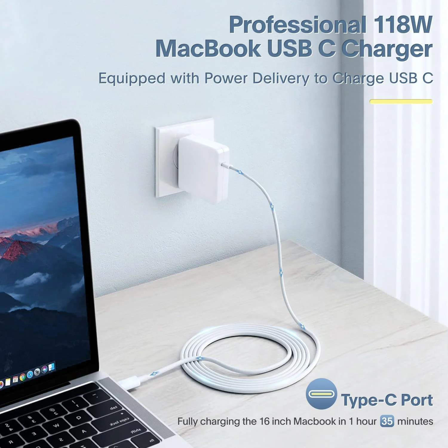 شارژر مک بوک پرو - آداپتور برق شارژ سریع 118 واتی USB C سازگار با مک بوک پرو و مک بوک ایر 13، 14، 15، 16 اینچی، آیپد پرو جدید و همه دستگاه های USB C، کابل شارژ 2 متری شارژر مک بوک پرو - آداپتور برق شارژ سریع 118 واتی USB C سازگار با مک بوک پرو و مک بوک ایر 13، 14، 15، 16 اینچی، آیپد پرو جدید و همه دستگاه های USB C، کابل شارژ 2 متری