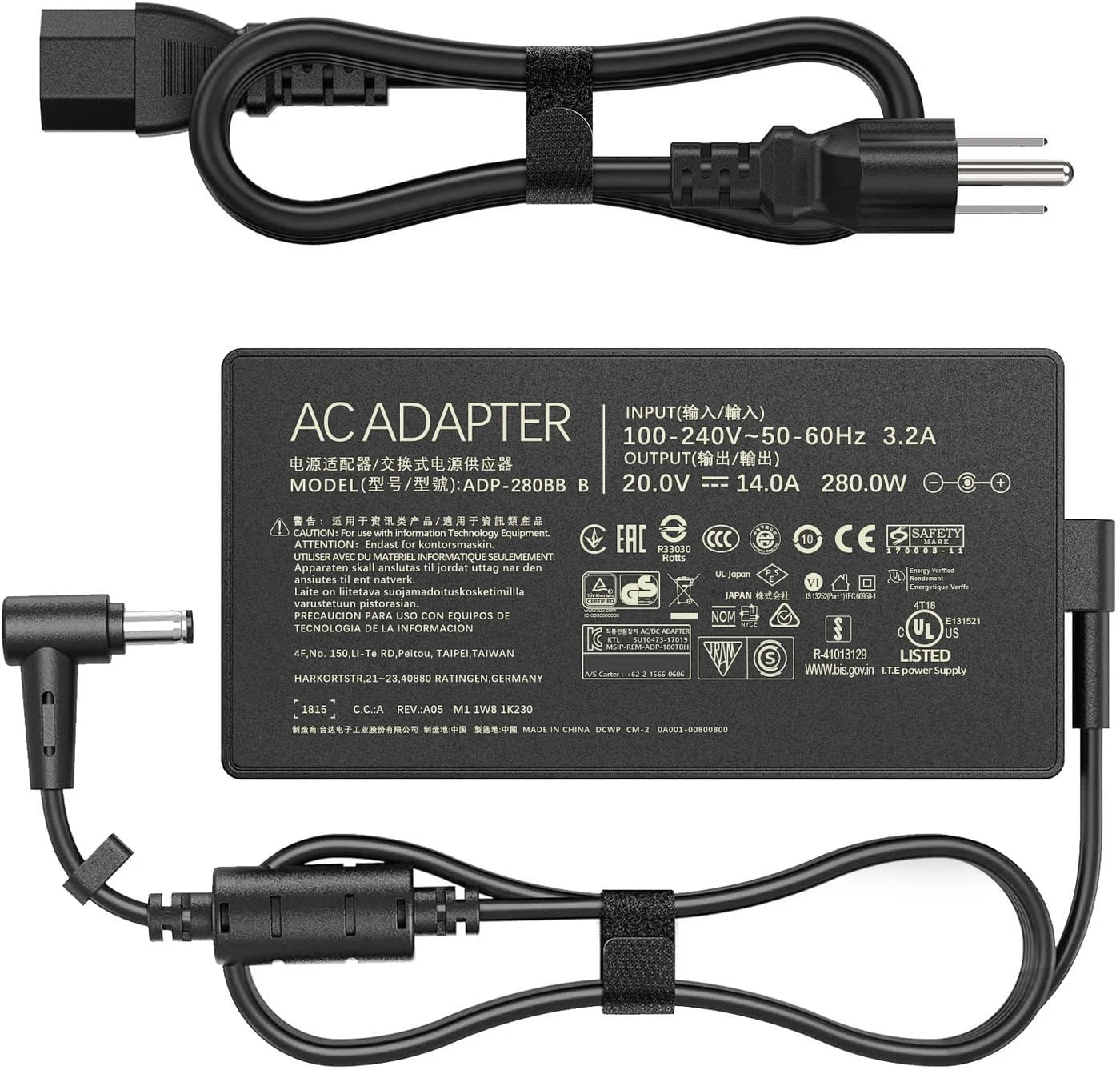 شارژر 280 واتی ADP-280EB B سازگار با Asus Rog Flow X16 Rog Strix G15 G16 G17، آداپتور AC 14 آمپر/20 ولت Rog Strix G18 Rog Strix Scar 15 17 SE ROG Zephyrus M16 Tuf Gaming A16 (6.0 X 3.7mm)