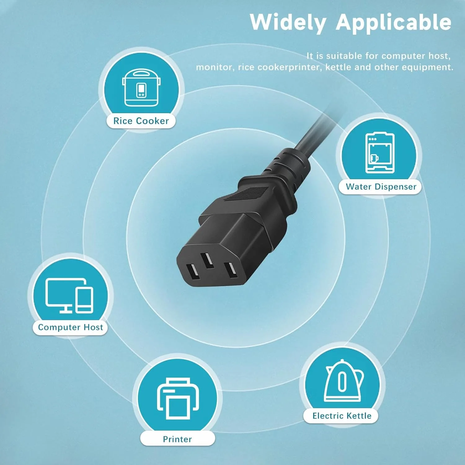 کابل برق یونیورسال 1.5 متری، 3 پین مناسب کامپیوتر، لپ تاپ، مانیتور، پرینتر، اچ پی، دل، ایسر، ایسوس، لنوو
