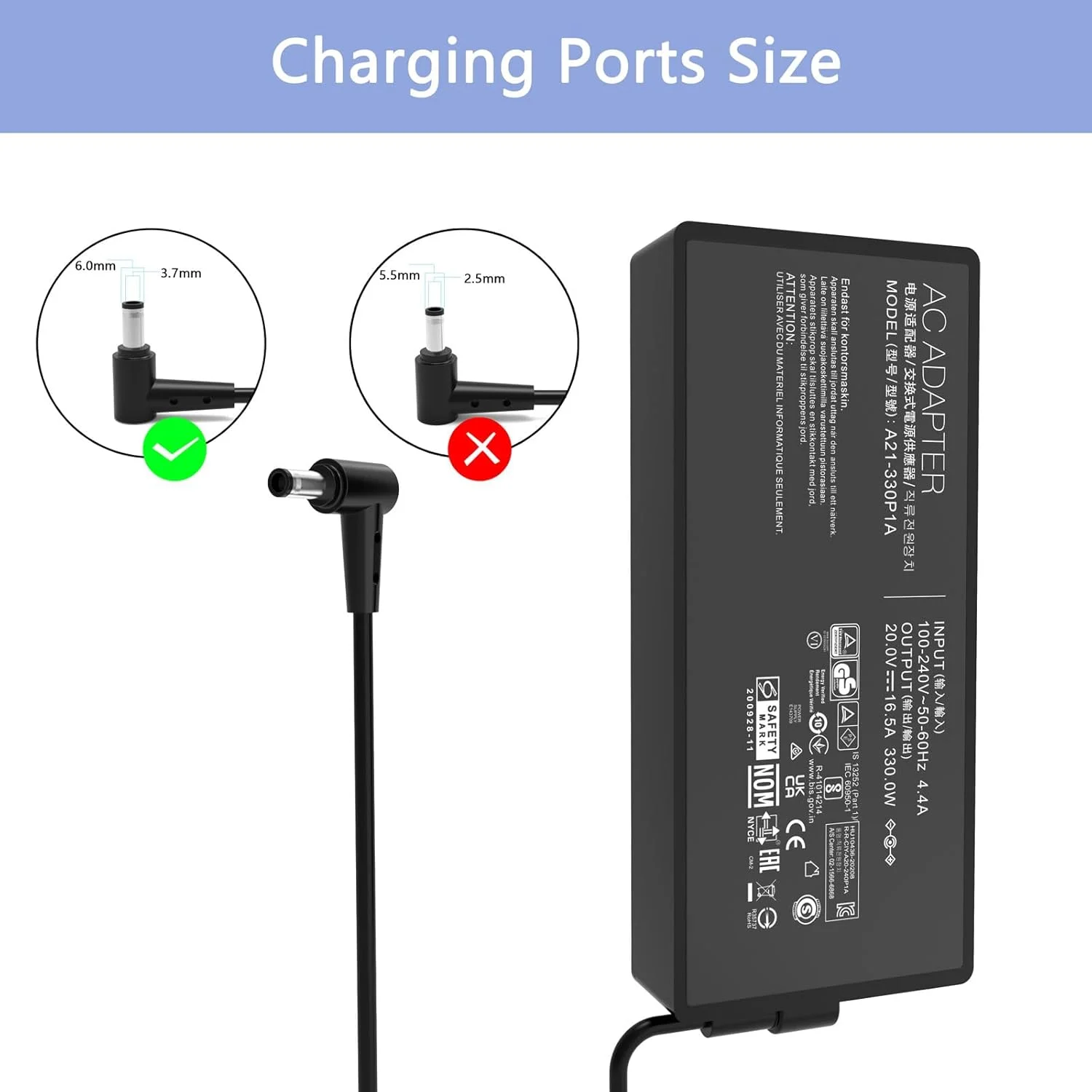 شارژر لپ تاپ 330 وات 20 ولت 16.5 آمپر برای ایسوس راگ استریکس اسکار 16 17 17SE 18 18G ایسوس راگ زفیروس Duo 16 مدل A21-330P1A A22-330P1A شارژر لپ تاپ 330 وات 20 ولت 16.5 آمپر برای ایسوس راگ استریکس اسکار 16 17 17SE 18 18G ایسوس راگ زفیروس Duo 16 مدل A21-330P1A A22-330P1A