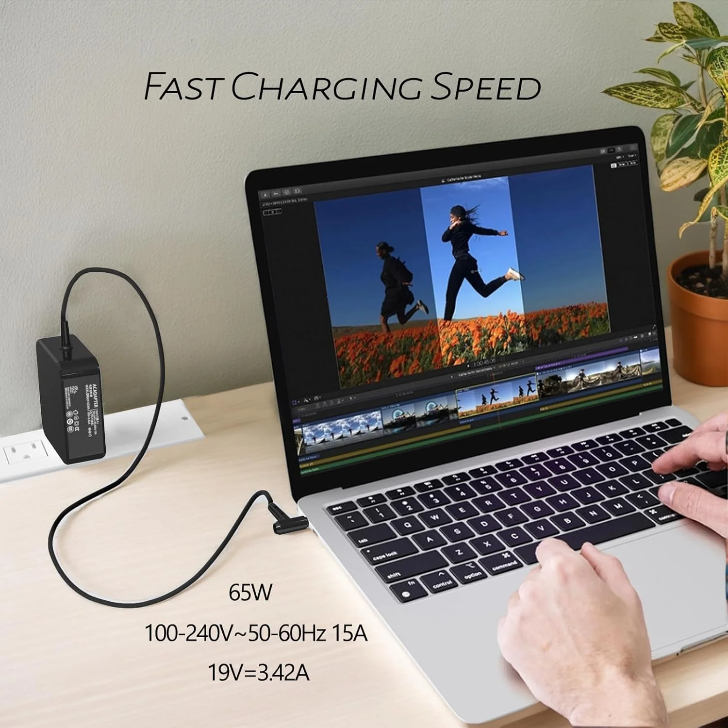 شارژر لپ تاپ 65 واتی مناسب برای سری های Asus Vivobook Flip 14، 15، 17 مدل های F510U F510UA F512JA F512J F412DA F512DA F512JA F512FA و سری Asus Zenbook UX و Zenbook به همراه سیم آداپتور برق