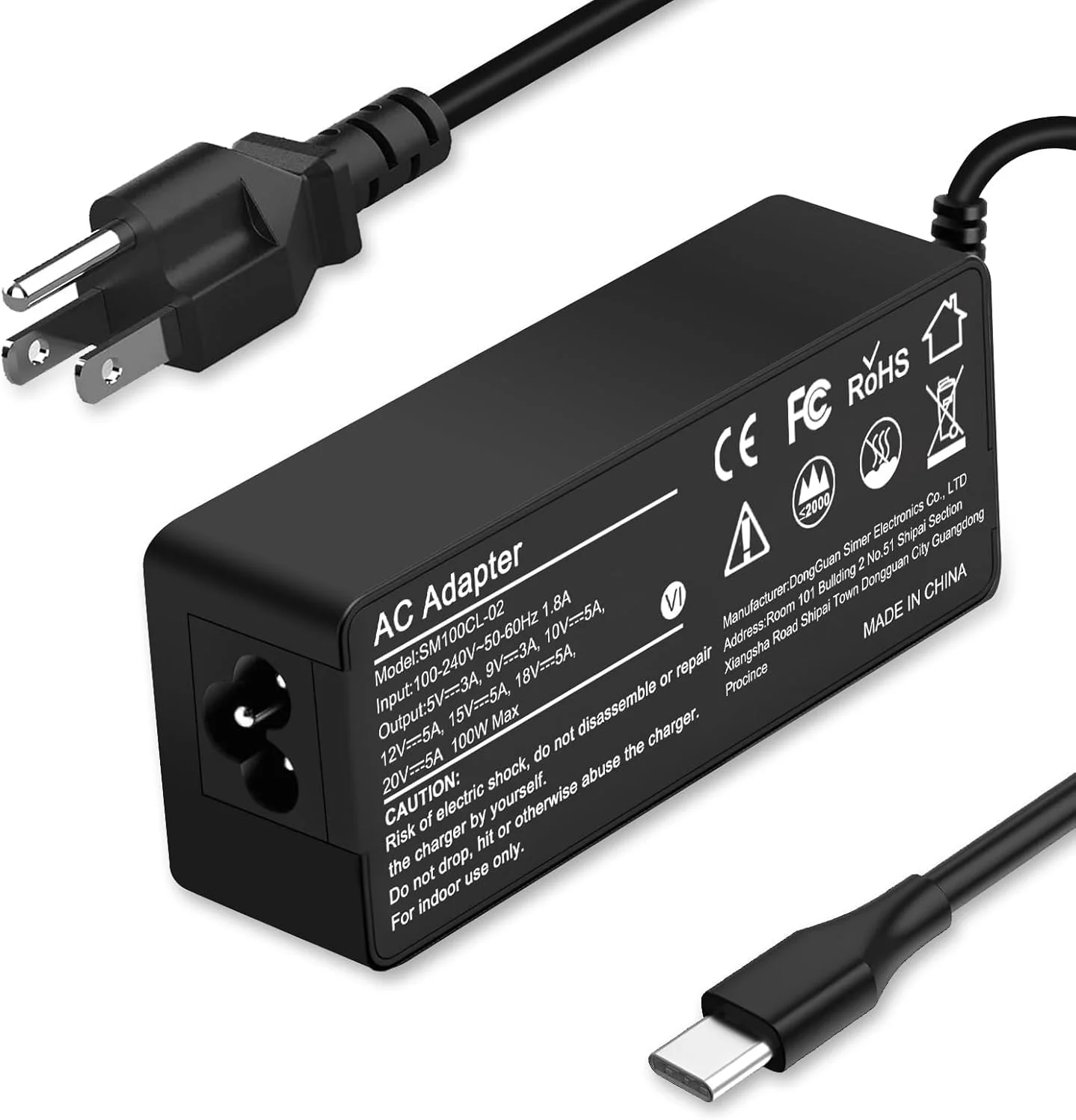 شارژر یونیورسال 100 واتی USB-C لپ تاپ برای لنوو، ایسر، دل، ایسوس، مک بوک پرو/ایر 16، 15، 14، 13 اینچ، کروم بوک، لنوو ThinkPad و شارژر آداپتور Type-C (شارژر یونیورسال 100 واتی USB C)