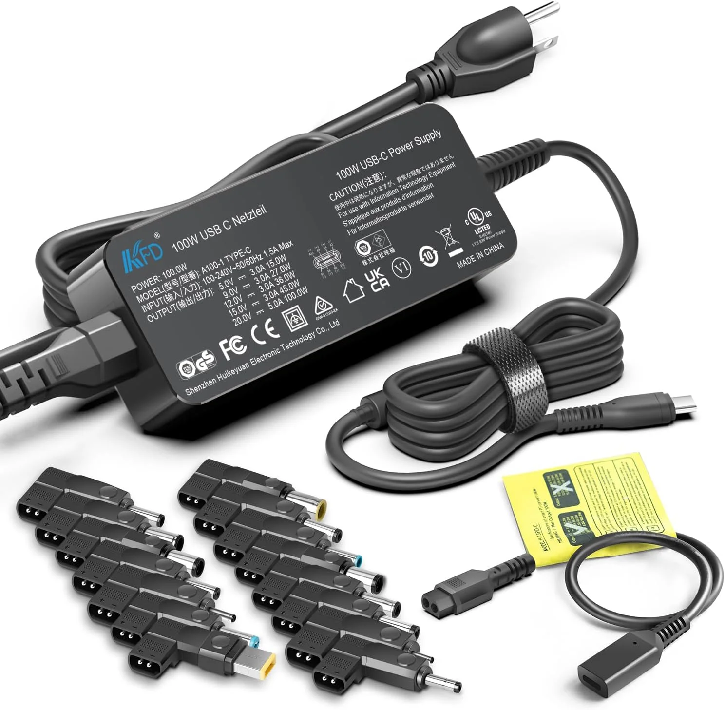 KFD 100W USB C Universal Laptop Charger for MacBook Razer MSI LG Sony ASUS Lenovo HP Dell Samsung Acer Surface Gateway Huawei Fujitsu Toshiba Tablet Speaker Smartphone PD Power Supply Cord Cable