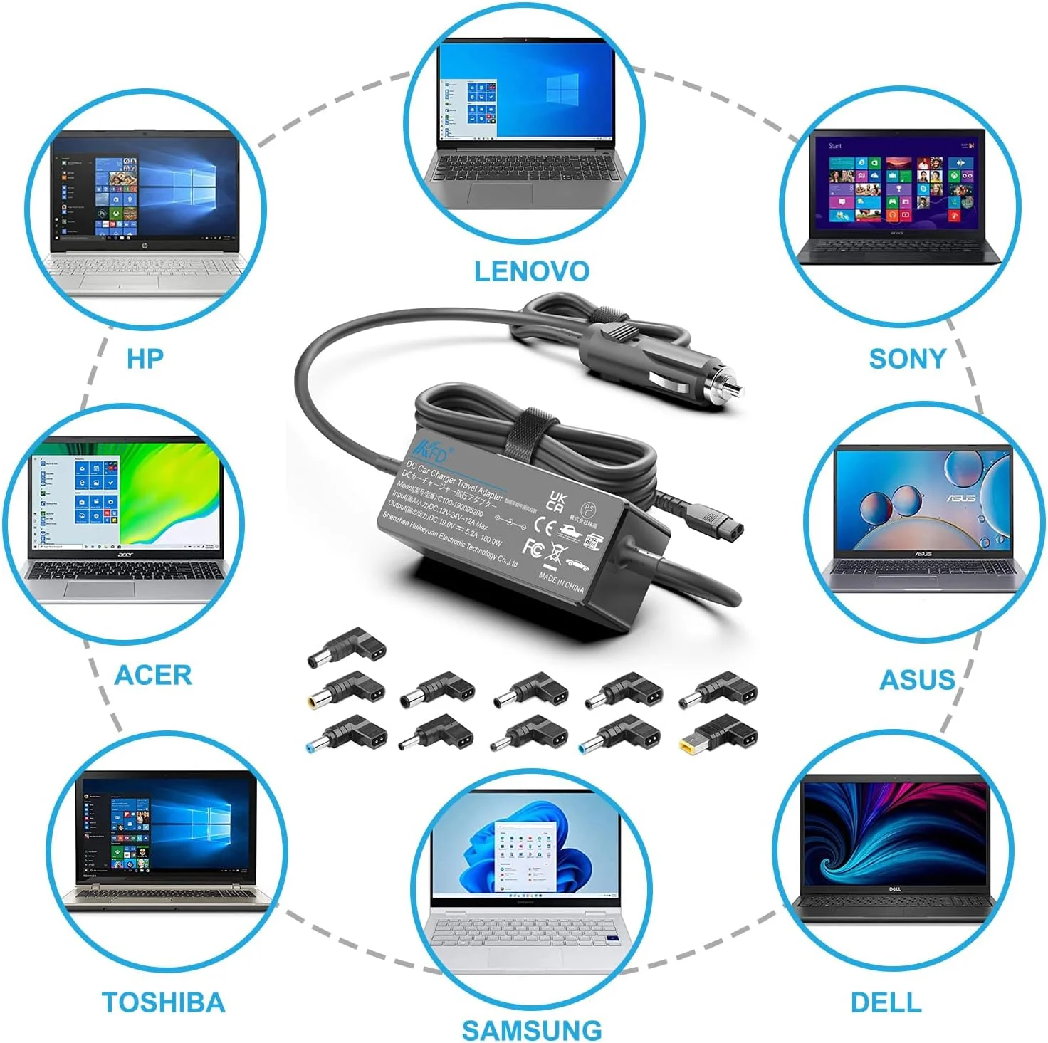 شارژر فندکی لپ تاپ یونیورسال 100 وات 90 وات 65 وات، آداپتور برق DC 12V-24V برای دل، اچ پی، ایسوس، ام اس آی، آی بی ام، لنوو، اچ پی، سونی، سامسونگ، ال جی، تلویزیون، ساندبار، مانیتور، توشیبا، ایسر، فوجیتسو، جی بی ال Xtreme Boombox Speaker