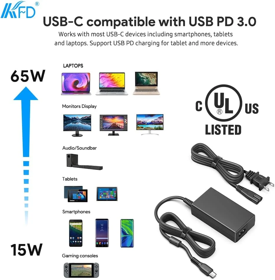 KFD 65W USB C Charger for NOCO X Boost GBX45 GBX55 GBX75 GBX155 Jump Starter,DJI Mavic 3/Air 3/Air 2S,ASUS ROG Ally,Lenovo Thinkbook/Thinkpad,Framework Laptop 13 Nimo N151 N152 N153 Power Supply Cord