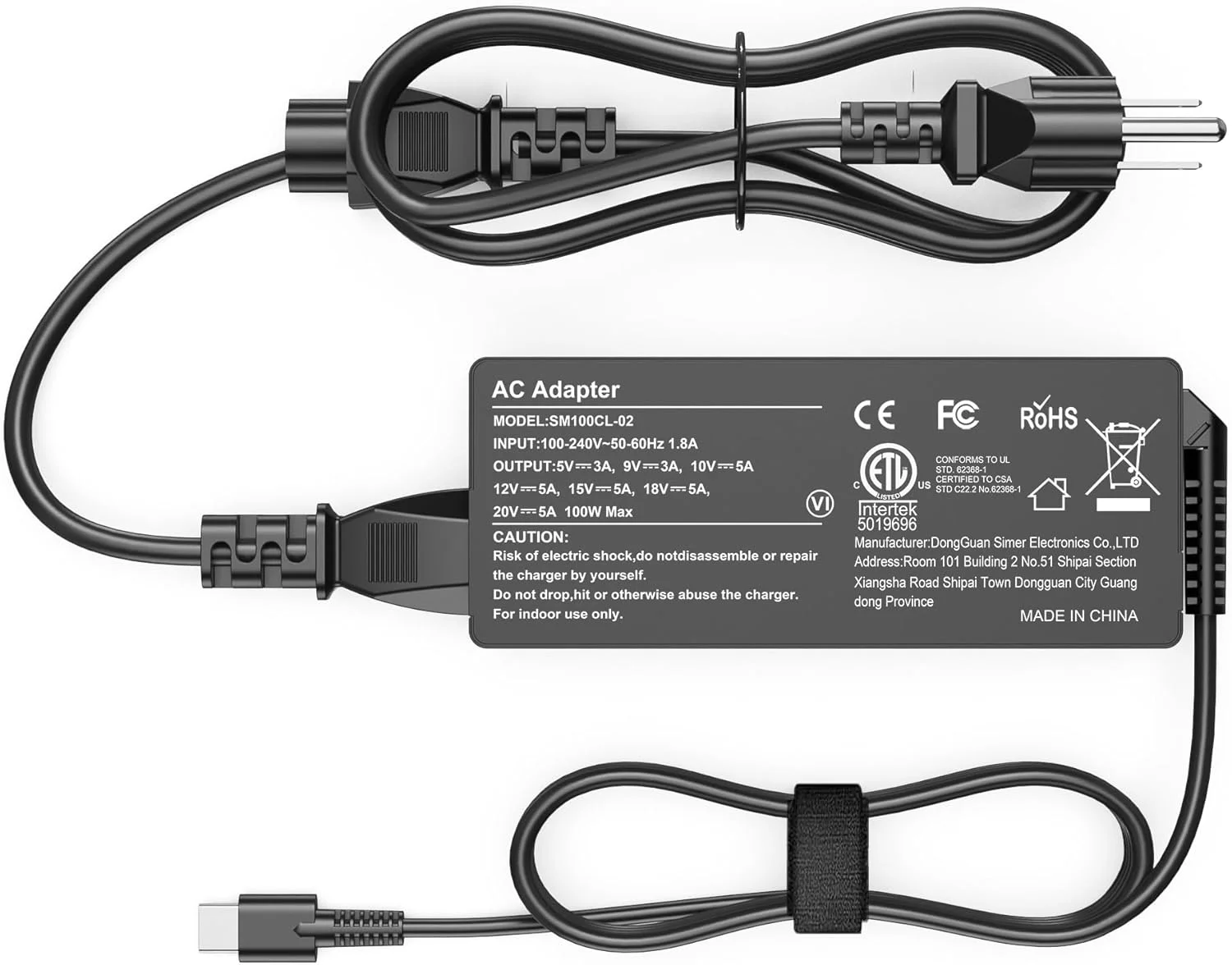 آداپتور برق 100 واتی USB C سازگار با مک بوک پرو/ایر 16، 15، 14، 13 اینچی HP Dell Lenovo Asus Acer با شارژ سریع Type C
