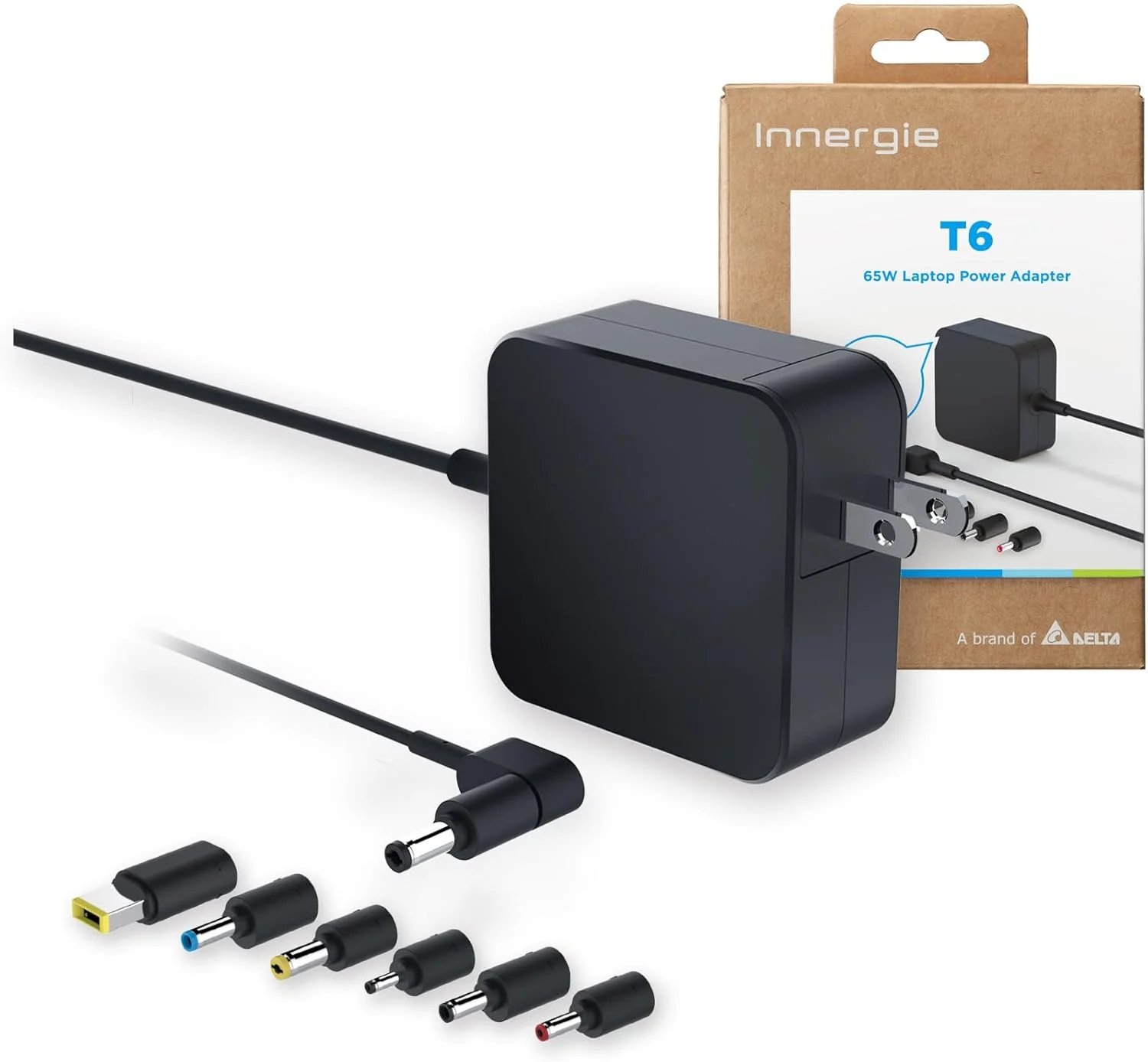 آداپتور برق شارژر لپ تاپ یونیورسال 65 واتی Innergie 65U - سازگار با نوت بوک های Acer/MSI/ASUS/Lenovo/HP/Windows PC – کابل داخلی 2.3 متری با سرها، دارای گواهینامه UL و IEC 62368-1 (Delta Electronics)
