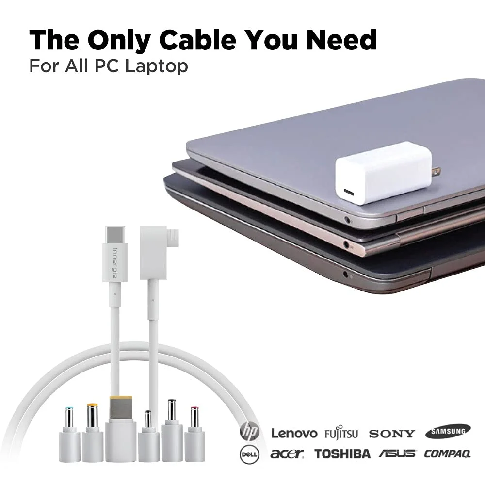 کابل آداپتور برق USB-C اینرجی مدل C-T به طول 1.5 متر به همراه کانکتورهای جهانی لپ تاپ، مناسب برای اکثر لپ تاپ ها و کانکتورهای چندگانه کامپیوتر سازگار با ایسر/ایسوس/دل/اچ پی/لنوو و غیره (دلتا الکترونیکس)