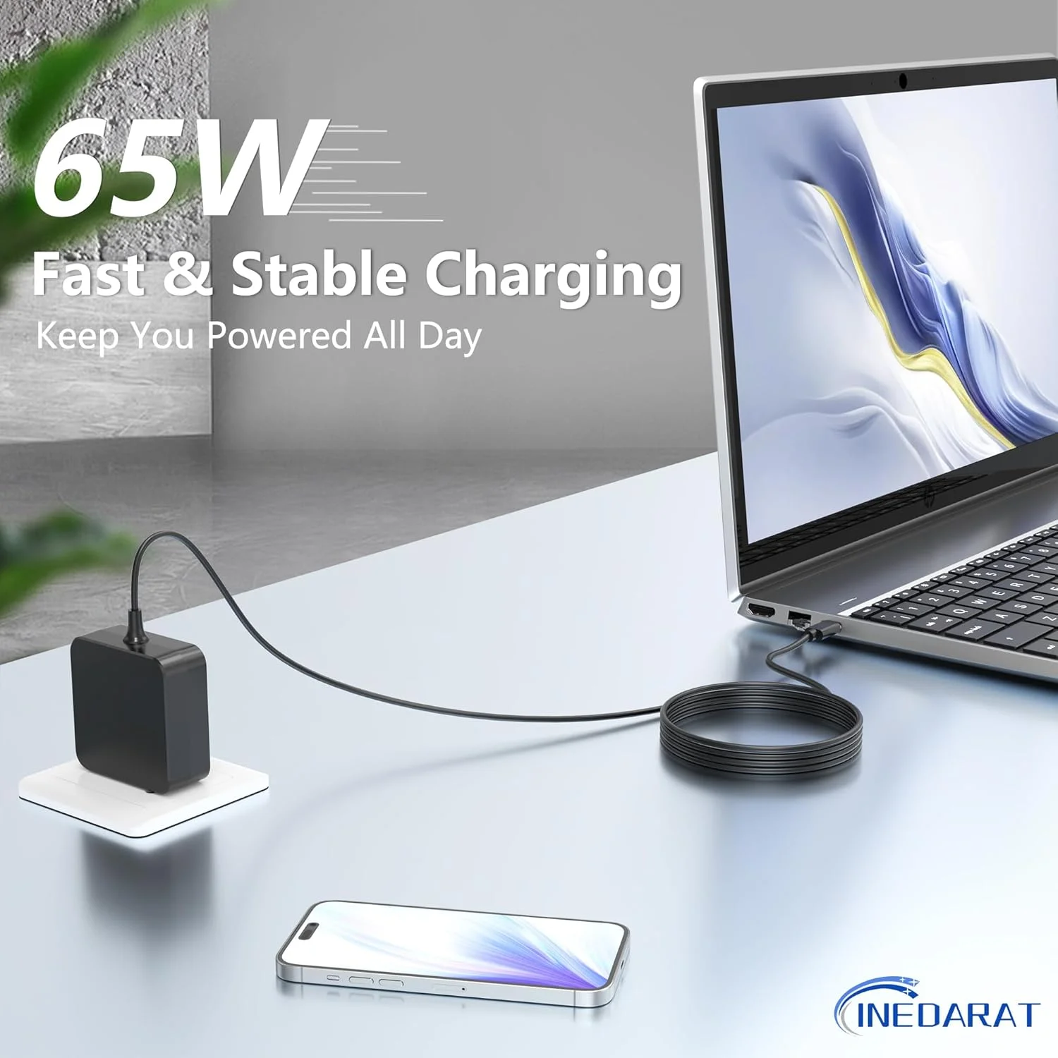 آداپتور شارژر 65 واتی USB C سازگار با لنوو ThinkPad/Chromebook/Yoga، اچ پی Acer Asus Samsung Google Dell Chromebook Latitude، کابل برق شارژ سریع PD Type C