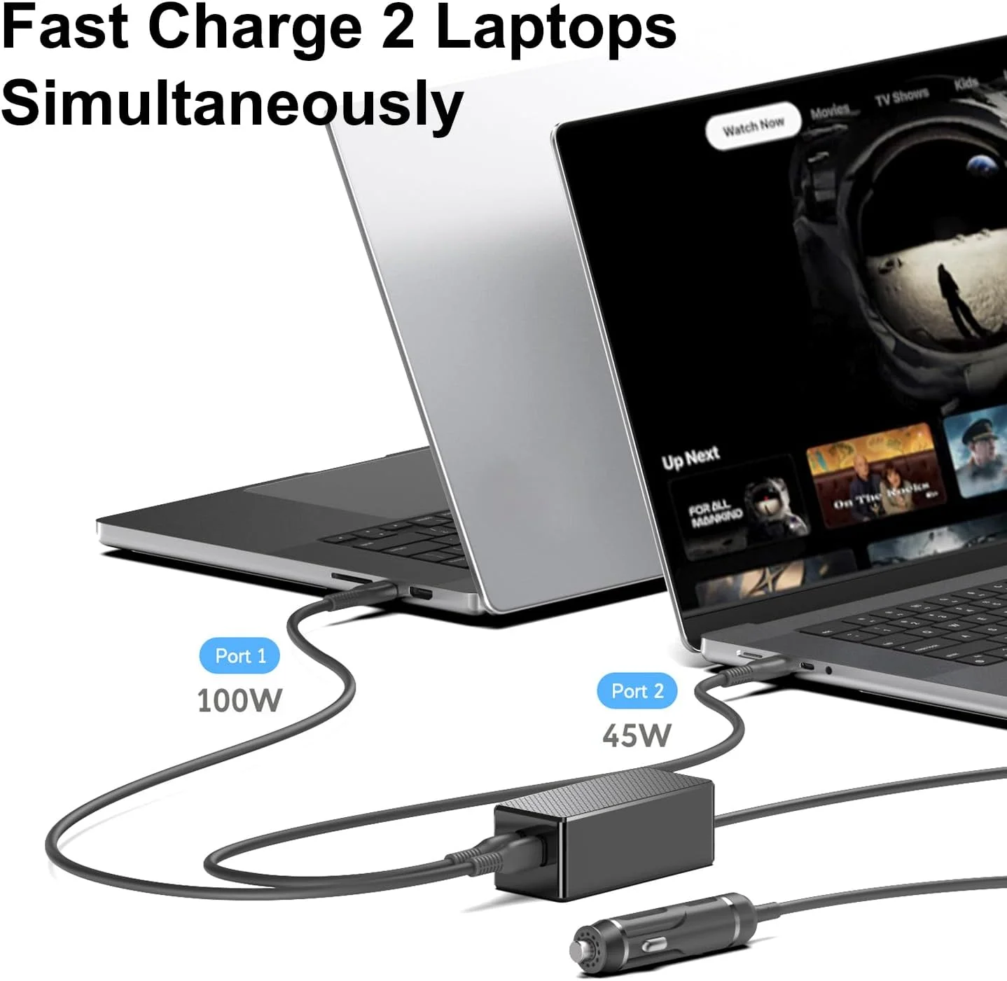 شارژر فندکی لپ تاپ 140W+45W/40W با 2 پورت USB C PD3.1 12V-24V DC برای MacBook Pro/Air، آیفون 17، دل، لنوو، اچ پی، MSI، ایسوس ROG Ally، استیم دک، سامسونگ، کروم بوک، تبلت، استارلینک مینی