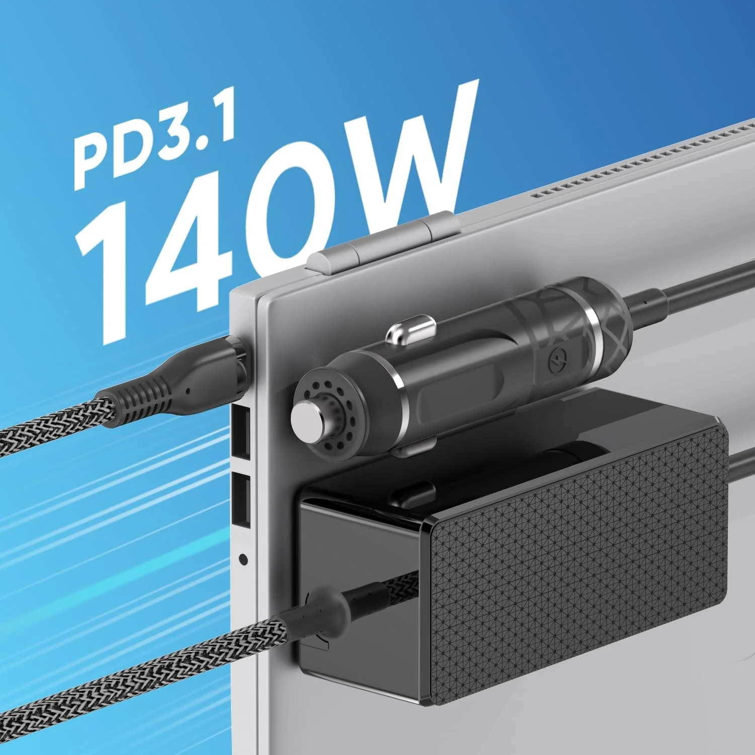 شارژر فندکی لپ تاپ USB-C مدل HKY با توان 140W 100W 96W 90W 87W 67W 65W PD3.1 12V-24V DC مناسب برای MacBook Air/Pro، Dell XPS/Latitude/Precision، Lenovo Yoga/Thinkpad/ThinkBook، HP، MSI، Asus و تمام دستگاه های USB C