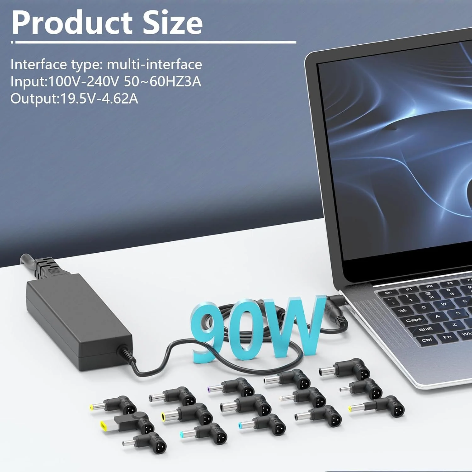 آداپتور برق 90 واتی یونیورسال لپ تاپ سازگار با HP Gateway Toshiba Acer ASUS Dell Lenovo Samsung، سیم برق مانیتور با 15 سر