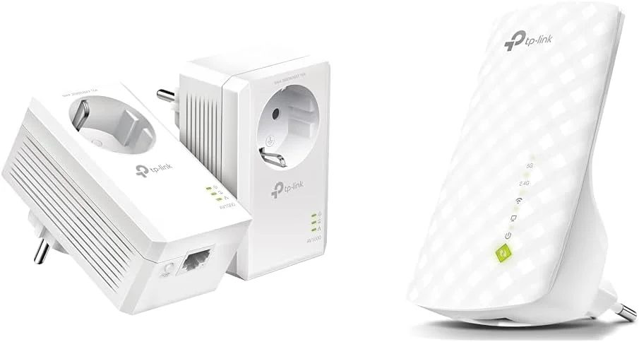 ست آداپتور پاورلاین تی پی-لینک مدل TL-PA7017P KIT (1000 مگابیت بر ثانیه) و توسعه دهنده وای فای تی پی-لینک مدل TL-RE200 (UE) - سفید