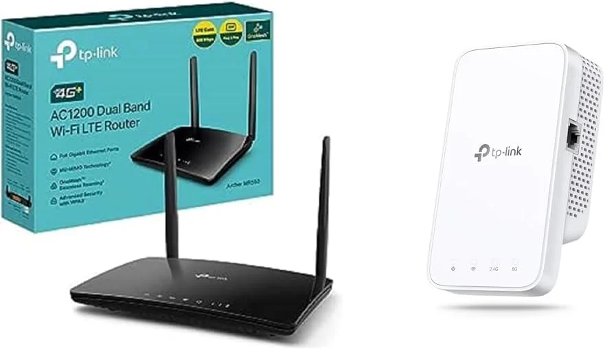 روتر تی پی-لینک Archer MR550 4G+ Cat6 300Mbps، وای-فای AC1200 دو بانده و تقویت کننده WLAN مدل RE330 AC1200