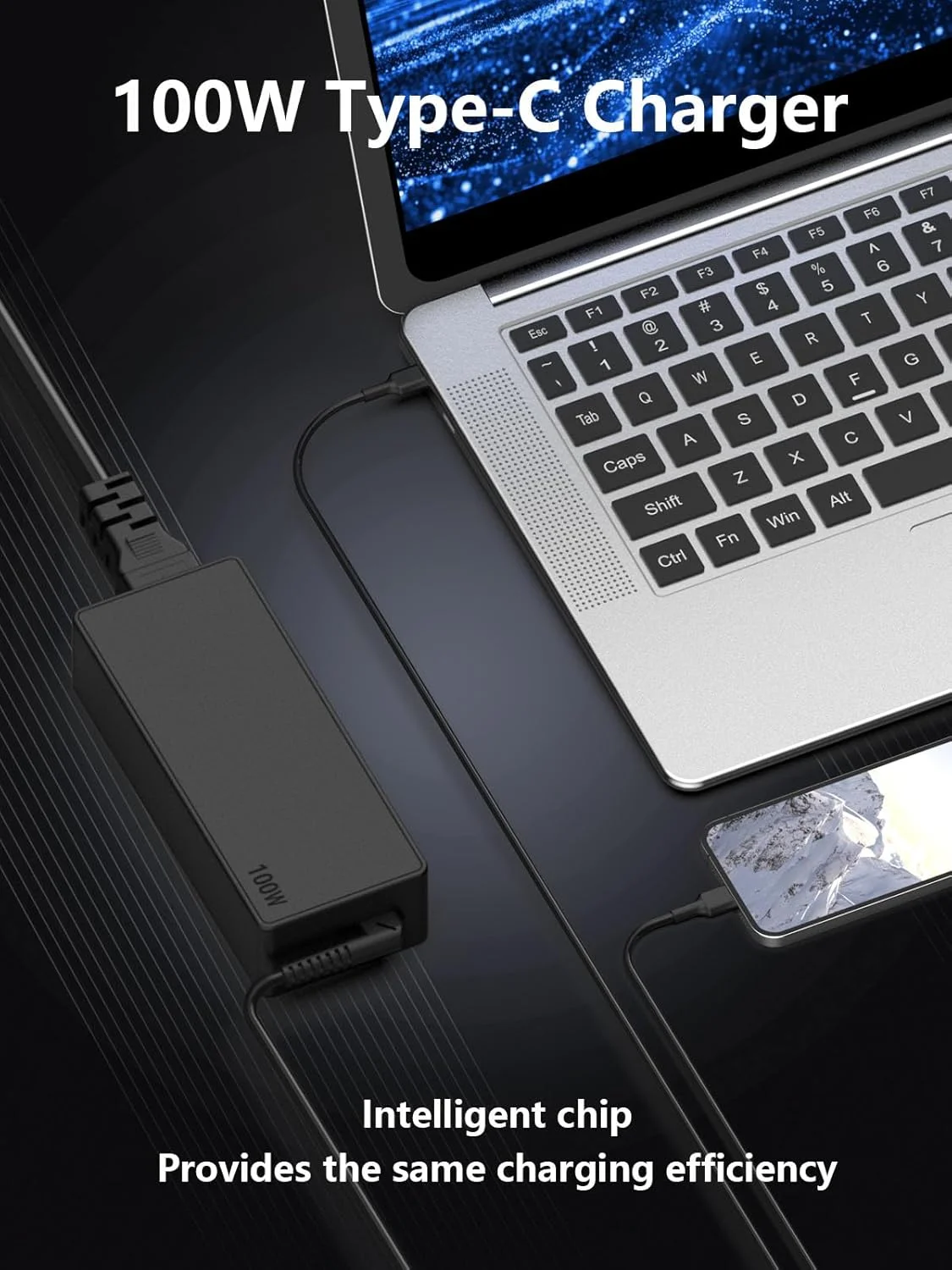 آداپتور برق 100 واتی USB-C جایگزین برای لپ‌تاپ‌های مک بوک پرو، آیپد، اچ‌پی، دل، لنوو، ایسوس، ایسر و تمام دستگاه‌های دارای پورت USB-C، شارژ سریع نوع C 100W 96W 90W 87W 65W