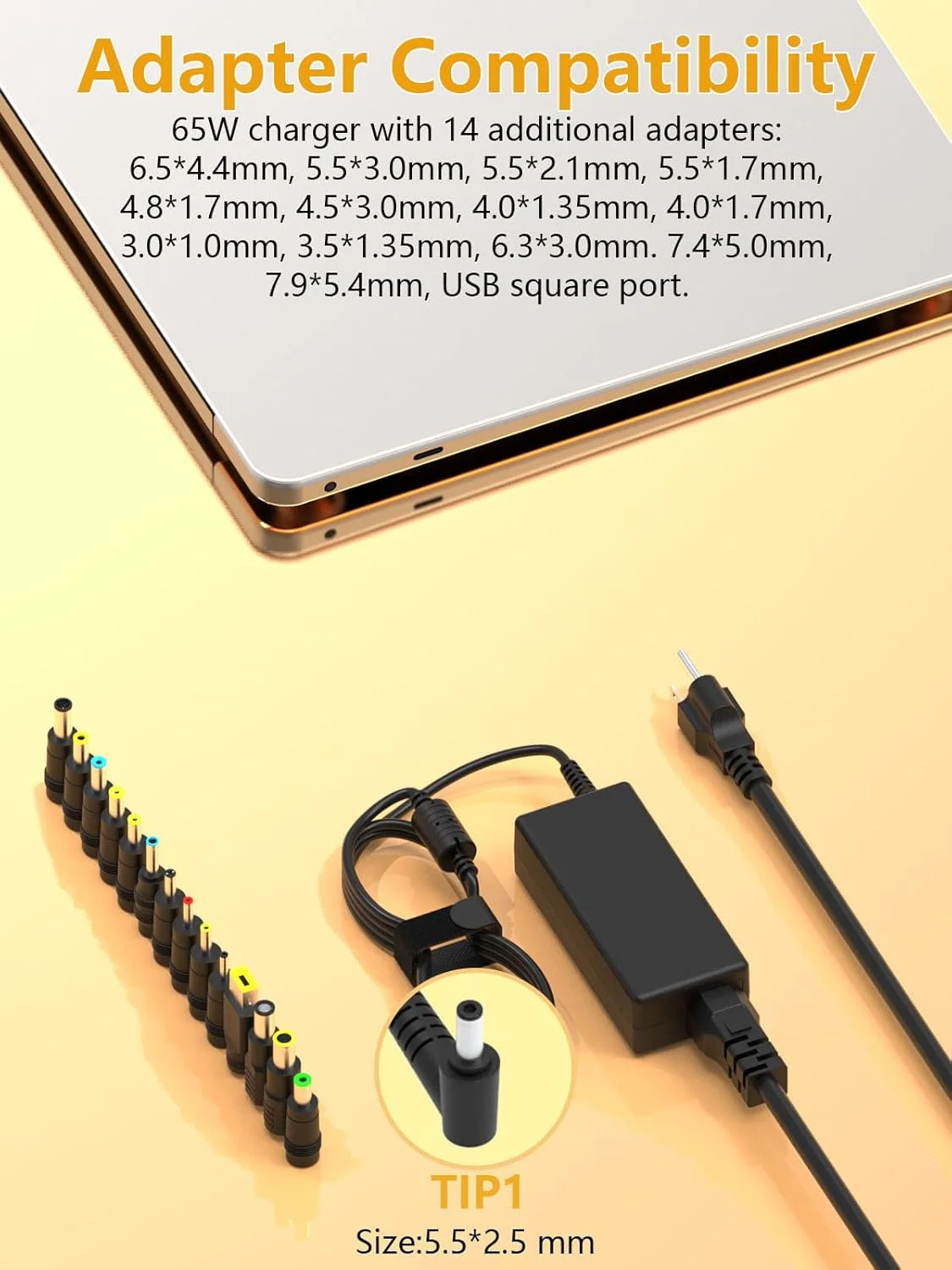 شارژر لپ تاپ یونیورسال 65 واتی سازگار با HP Dell ASUS Lenovo Acer Gateway، سیم برق مانیتور 20 ولت 19 ولت سازگار با مانیتور LCD تلویزیون Samsung LG Aspire Spin Toshiba Satellite JBL Speaker