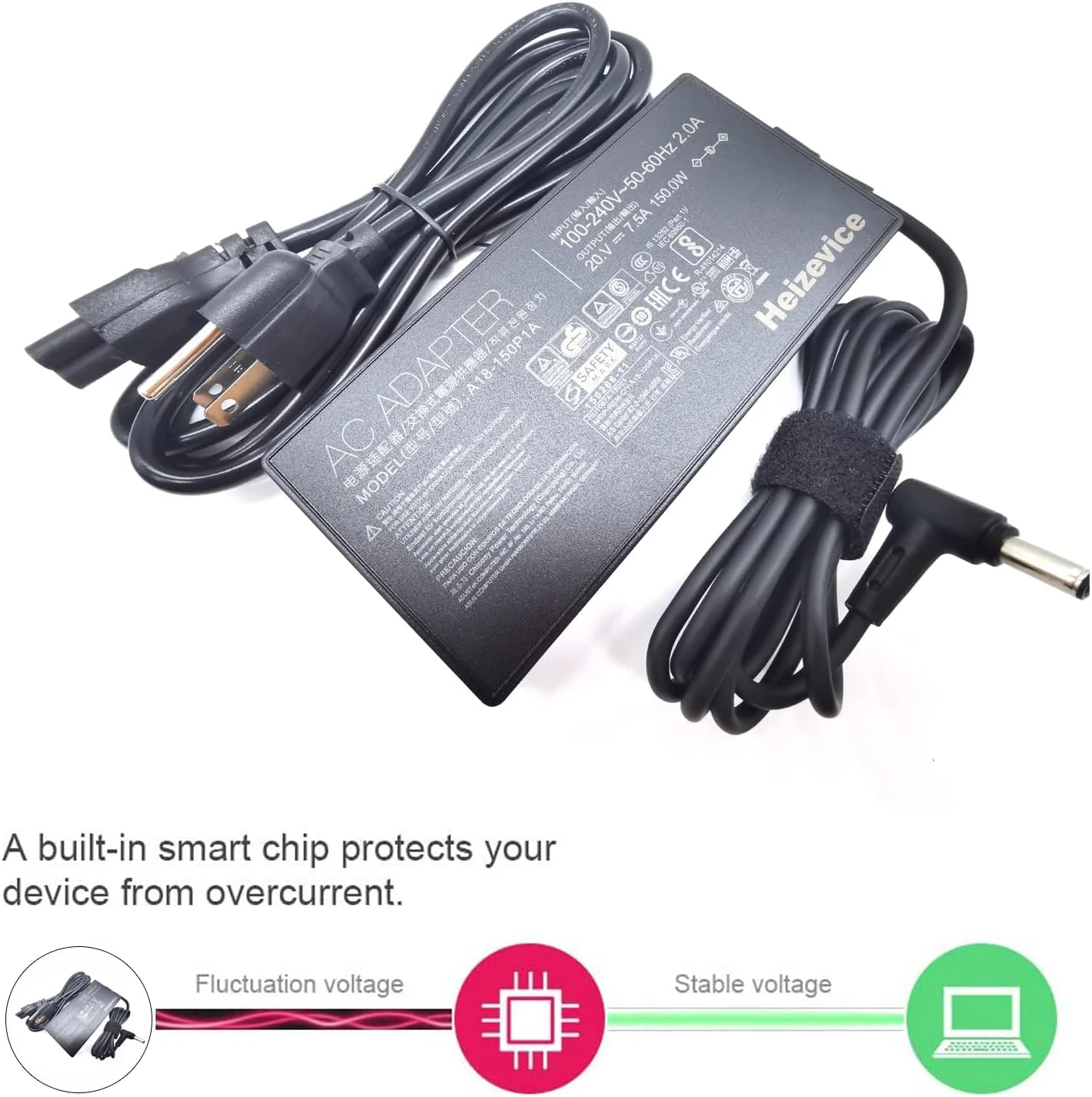 شارژر لپ تاپ 150 واتی 20 ولت 7.5 آمپر مدل A18-150P1A برای لپ تاپ های گیمینگ ایسوس TUF FX505DU FX505DT FX505GT FX505DD FX705GT FX705DD FX705DT FX705DU Rog Strix GL531GT GL731GT و آداپتور برق ایسوس