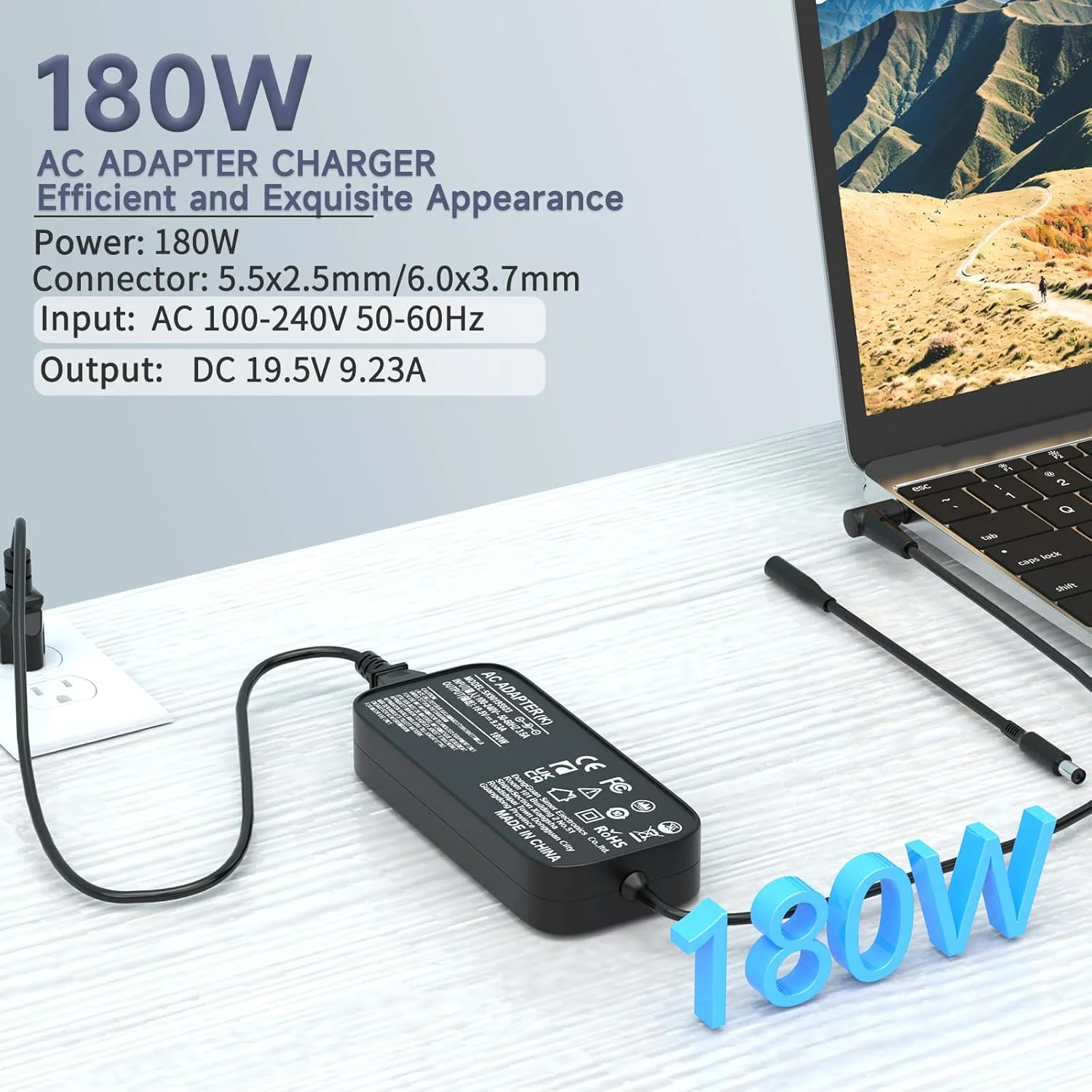 شارژر لپ‌تاپ 180 واتی AC سازگار با سری Asus TUF Gaming A15 F15 A17 F17؛ FX506، FX517، FX706، FX766، FX505، FX566، FX705، FX86، FA506، FA706؛ آداپتور برق ADP-180TB H، ADP-180MB F