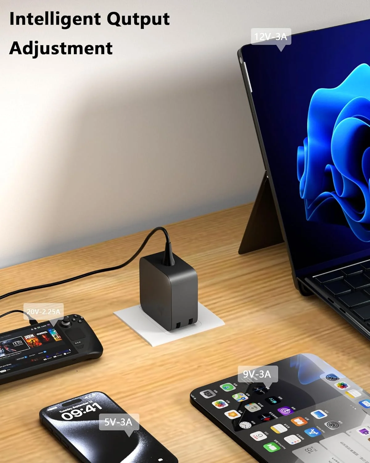 شارژر سریع 65 واتی USB C سازگار با نینتندو سوییچ، استیم دک و ROG Ally/TV Dock/PS Portal، JBL Xtreme 4، سازگار با لپ تاپ های ایسوس Zenbook 14/15/17 آداپتور برق شارژ USB Type-C