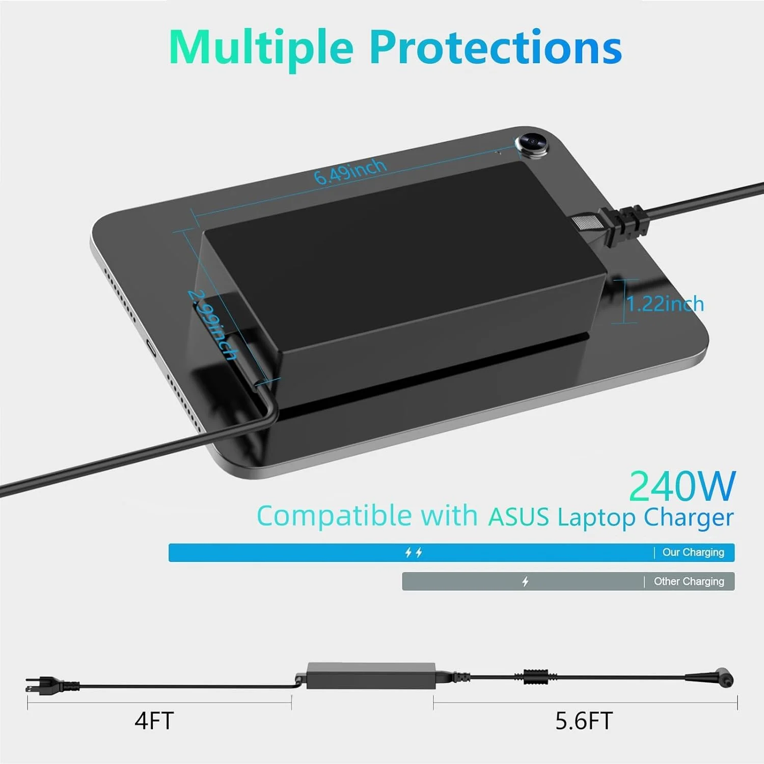 شارژر لپ تاپ 240 واتی سازگار با ASUS ROG Zephyrus G14 G15 ADP-240EB B M16 M15 S15 S17 GU603 GU603Z GU603H TUF Gaming F17 F16 F15 A17 A15 Gaming آداپتور برق