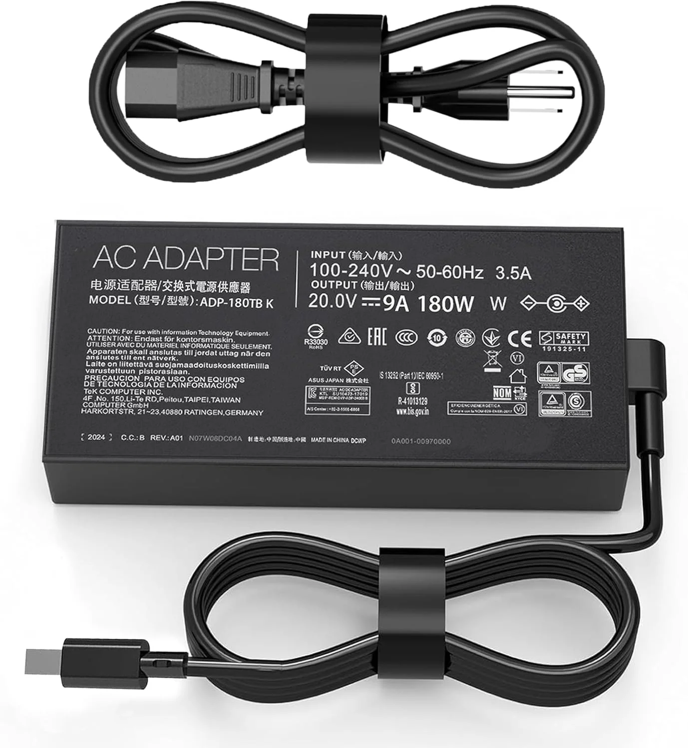 آداپتور 180 وات 20 ولت 9 آمپر برای ایسوس ROG Zephyrus G14 2024 GA403 GA403U GA403UI GA403UV GA403UU GA403UI-G14.R94070 GA403UV-G14.R94060 GA403UU-R74050 ADP-180TB K شارژر لپ تاپ گیمینگ (مستطیل)