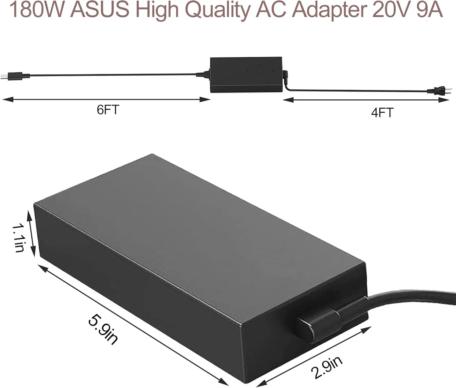 آداپتور 180 وات 20 ولت 9 آمپر برای ایسوس ROG Zephyrus G14 2024 GA403 GA403U GA403UI GA403UV GA403UU GA403UI-G14.R94070 GA403UV-G14.R94060 GA403UU-R74050 ADP-180TB K شارژر لپ تاپ گیمینگ (مستطیل)