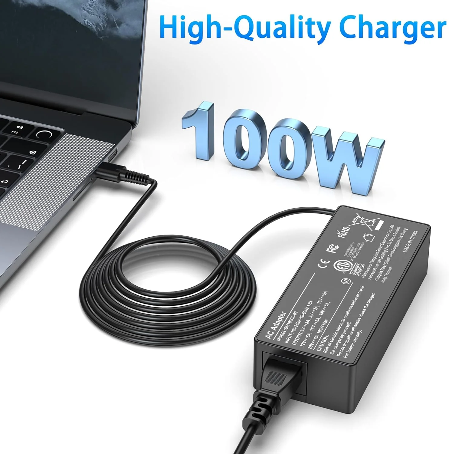 شارژر لپ تاپ 100 واتی USB Type C سازگار با لنوو، ایسر، دل، اچ پی، ایسوس، مک بوک و سایر دستگاه ها، آداپتور برق USB C