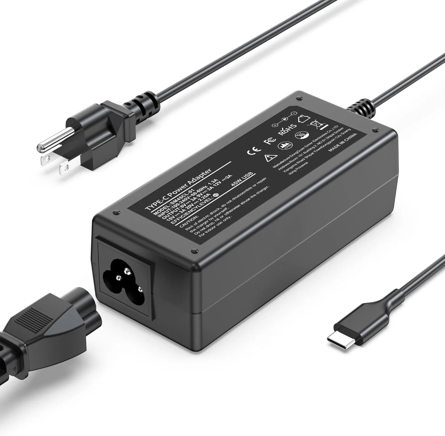 شارژر لپ‌تاپ یونیورسال 45 واتی USB C جایگزین برای اچ‌پی، دل، ایسر، ایسوس، لنوو، سامسونگ گلکسی، گوگل، هواوی میت‌بوک و تمام آداپتورهای برق تایپ C