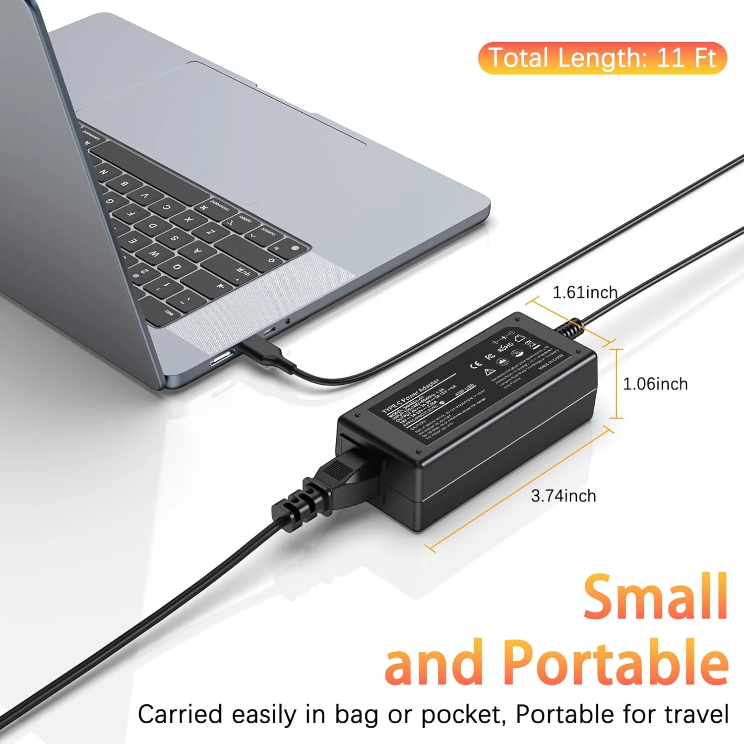 شارژر لپ‌تاپ یونیورسال 45 واتی USB C جایگزین برای اچ‌پی، دل، ایسر، ایسوس، لنوو، سامسونگ گلکسی، گوگل، هواوی میت‌بوک و تمام آداپتورهای برق تایپ C
