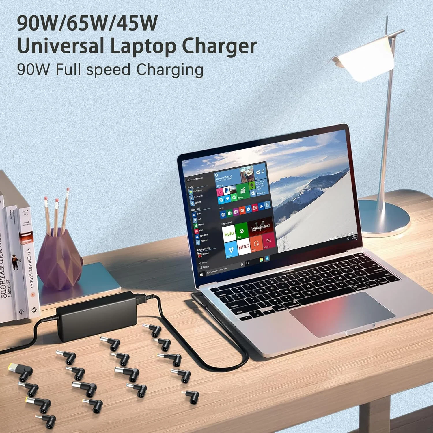 شارژر لپ تاپ یونیورسال 90 واتی با 17 سر، سازگار با لپ تاپ های HP، Len OVO، Dell، Asus، Acer، Samsung، Toshiba، IBM، Fujitsu، نوت بوک، الترابوک، کروم بوک، سیم برق