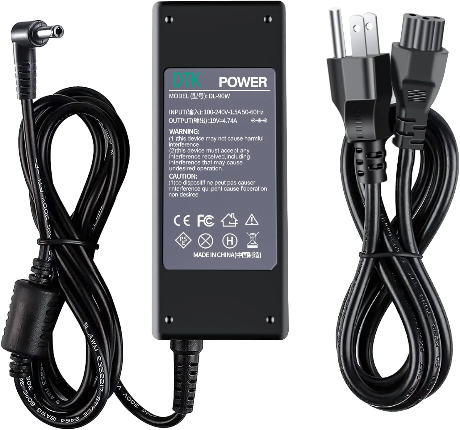 آداپتور برق 19 ولت 4.74 آمپر 90 وات DTK برای لپ تاپ های ایسوس و توشیبا، منبع تغذیه کامپیوتر، سیم برق نوت بوک (سازگار با 75 وات، 65 وات)، کانکتور: 5.5mm x 2.5mm