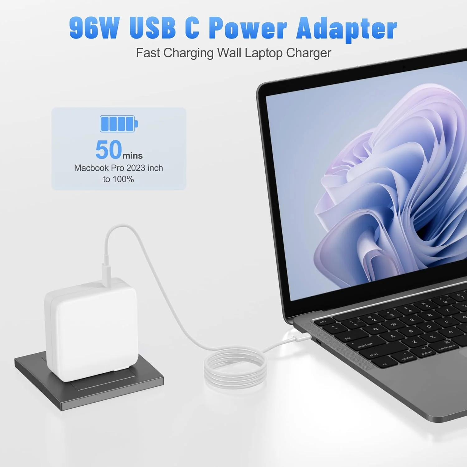 جایگزین شارژر USB C 96W برای مک بوک M1 Air Pro USB-C لپ تاپ 13 14 15 16 اینچ، 2024 2023 2022 2021 2020، M2 M3 - آداپتور AC نوع C بلوک کامپیوتر کابل USBC 6 فوت