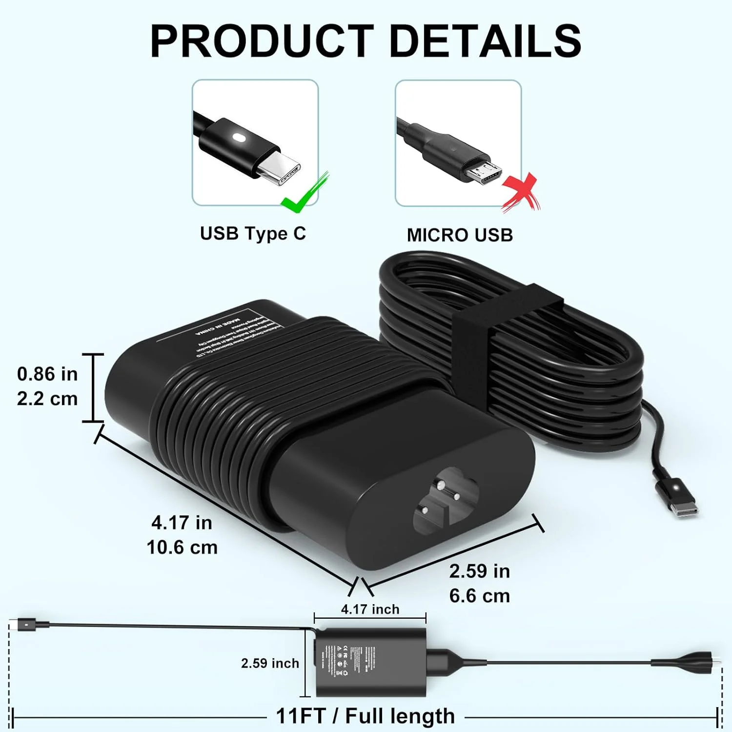 شارژر لپ تاپ 65 واتی USB C - برای لپ تاپ های دل/لنوو/اچ پی، شارژر USB C نوع C کروم بوک، آداپتور برق AC کامپیوتر جهانی جایگزین 45 واتی ایسر ایسوس سامسونگ یا مک بوک/تلفن هوشمند/تبلت
