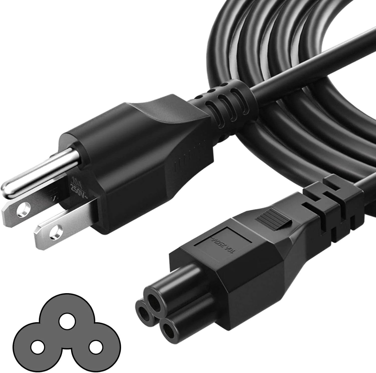 سیم برق 3 شاخه 3 متری لپ تاپ CYD، کابل برق متناوب C5 جایگزین برای دل، اچ پی، لنوو، ایسر، ایسوس، توشیبا، مانیتور ال جی، سامسونگ، سونی، تلویزیون، پرینتر اپسون، 1 عدد